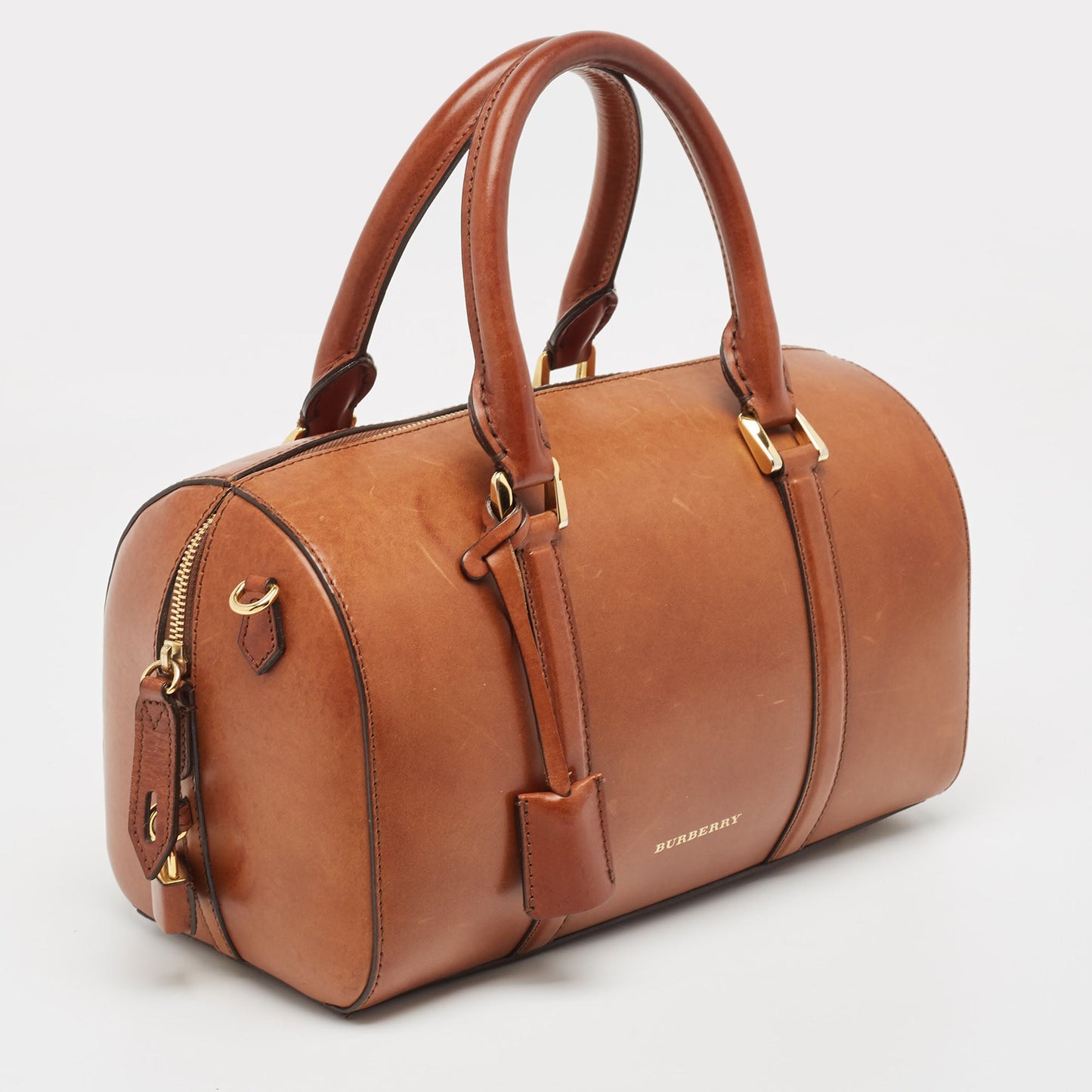 BURBERRY Tan Leather Medium Alchester Bowler Bag