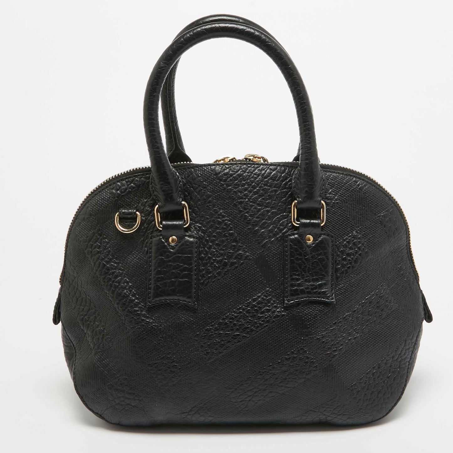 BURBERRY Black Heritage Check Embossed Leather Small Orchard Bowler Bag