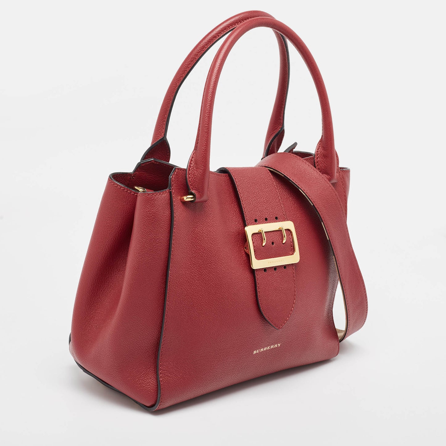 BURBERRY Red Leather Buckle Tote