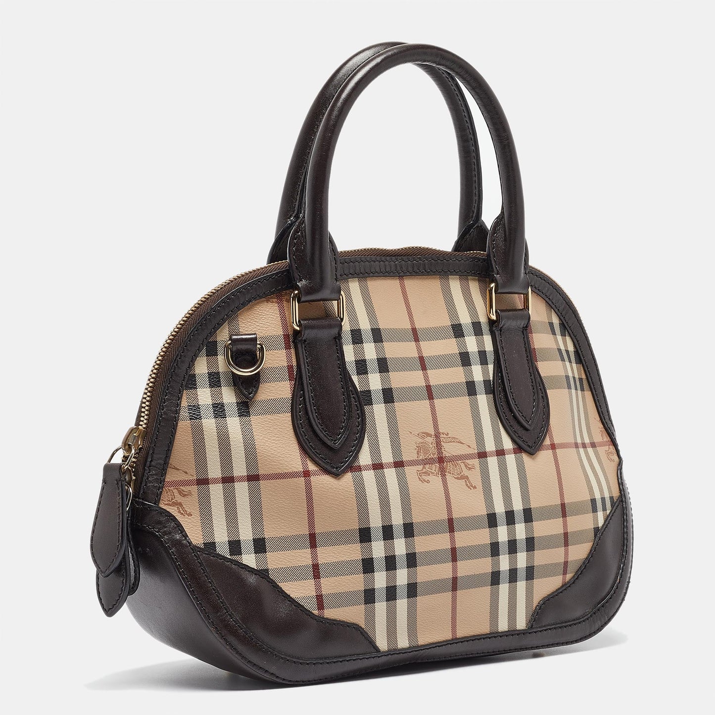 BURBERRY Beige/Dark Brown House Check Coated Canvas and Leather Orchard Bag