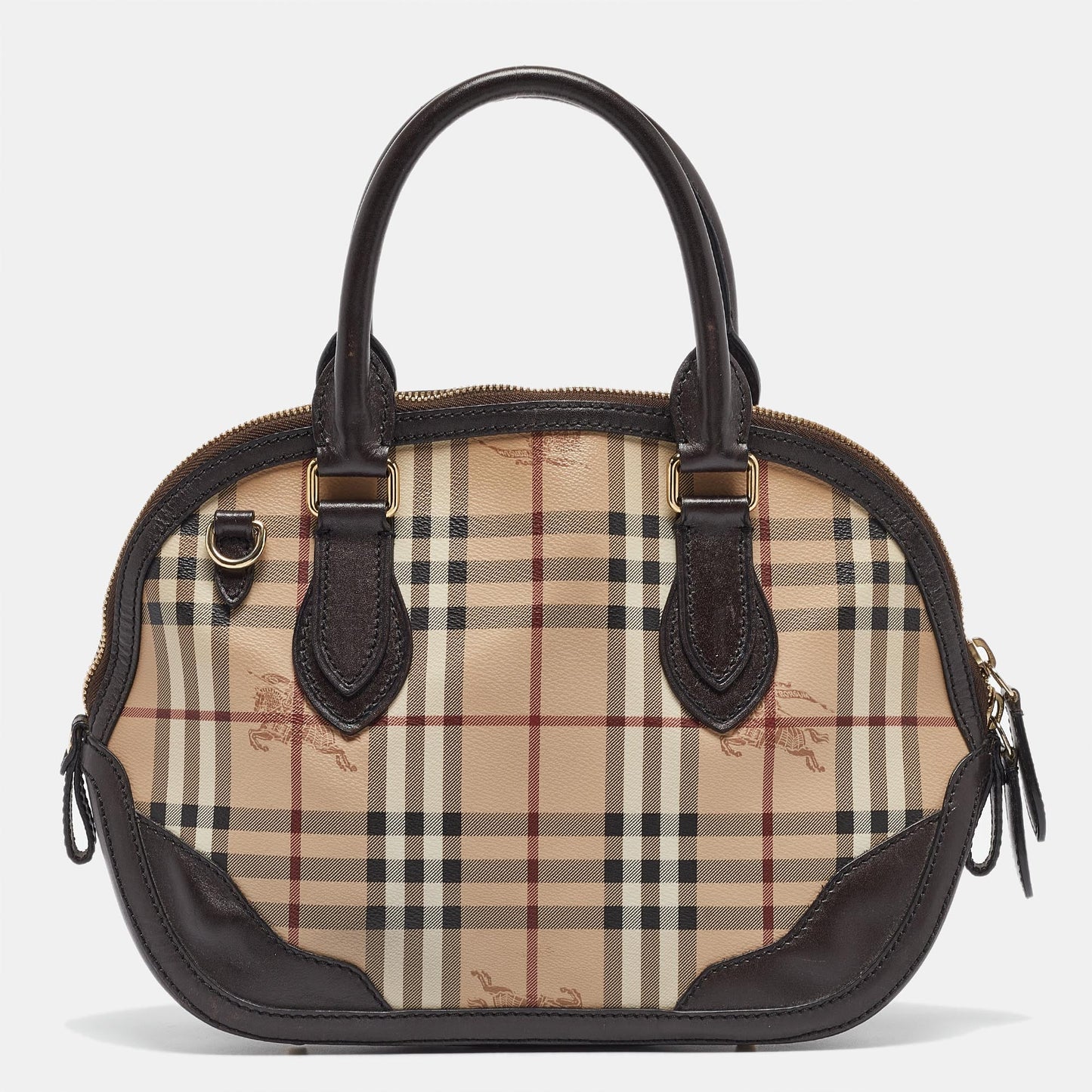 BURBERRY Beige/Dark Brown House Check Coated Canvas and Leather Orchard Bag