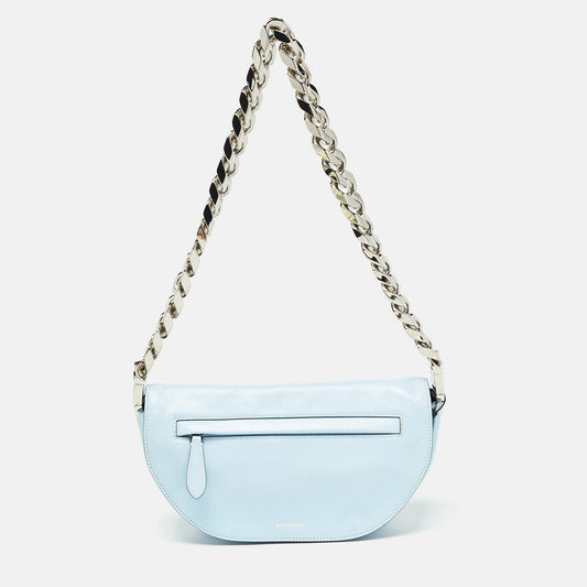 BURBERRY Pale Blue Soft Leather Small Olympia Shoulder Bag