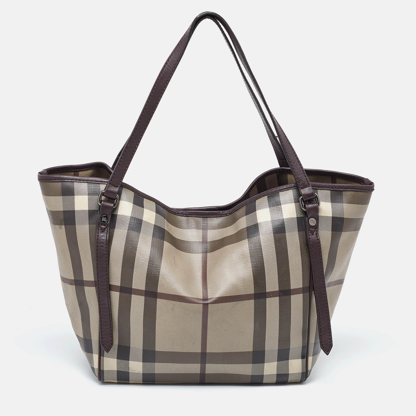 BURBERRY Smoked Check Coated Canvas and Leather Small Canterbury Tote