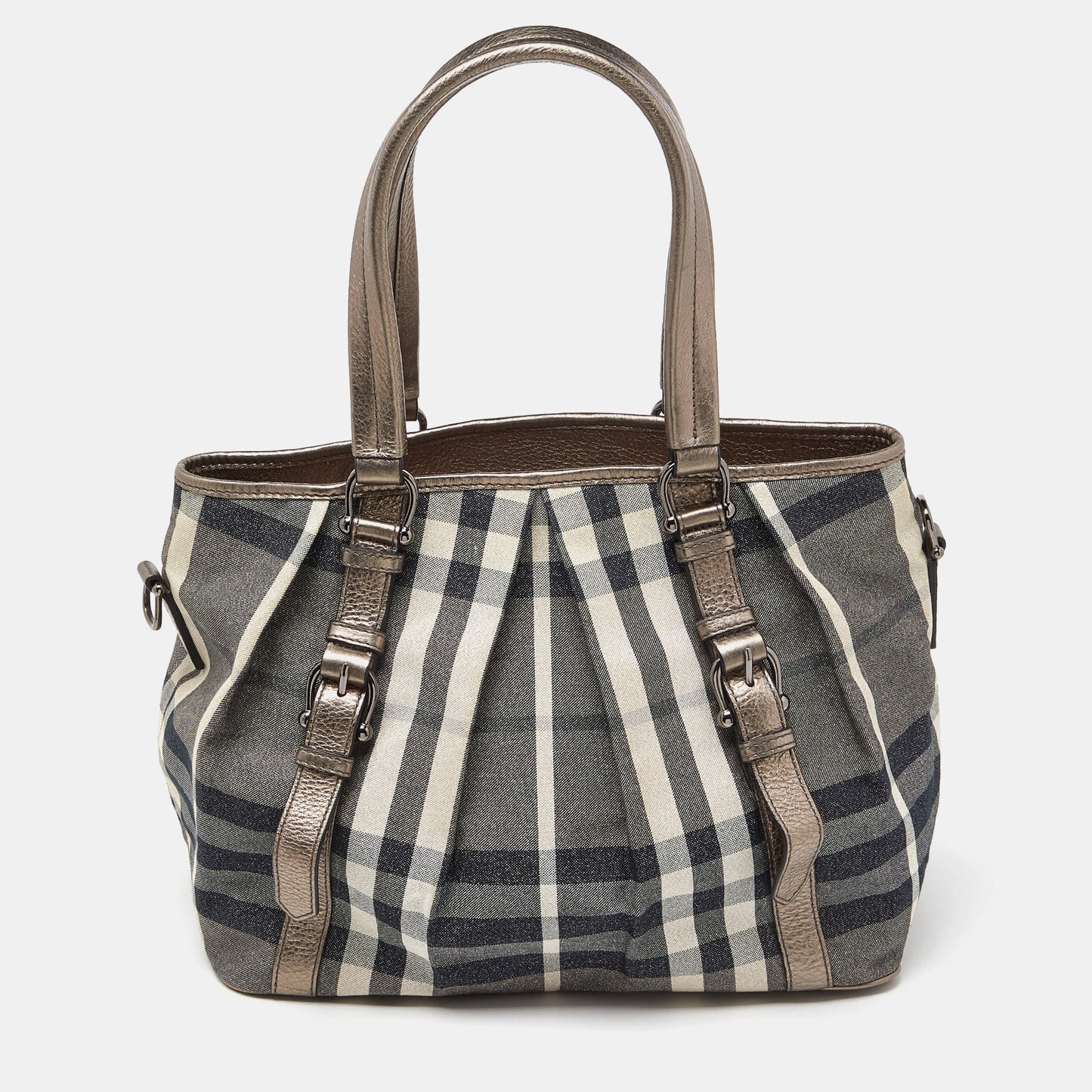 BURBERRY Beige Beat Check Lurex Fabric and Leather Northfield Tote