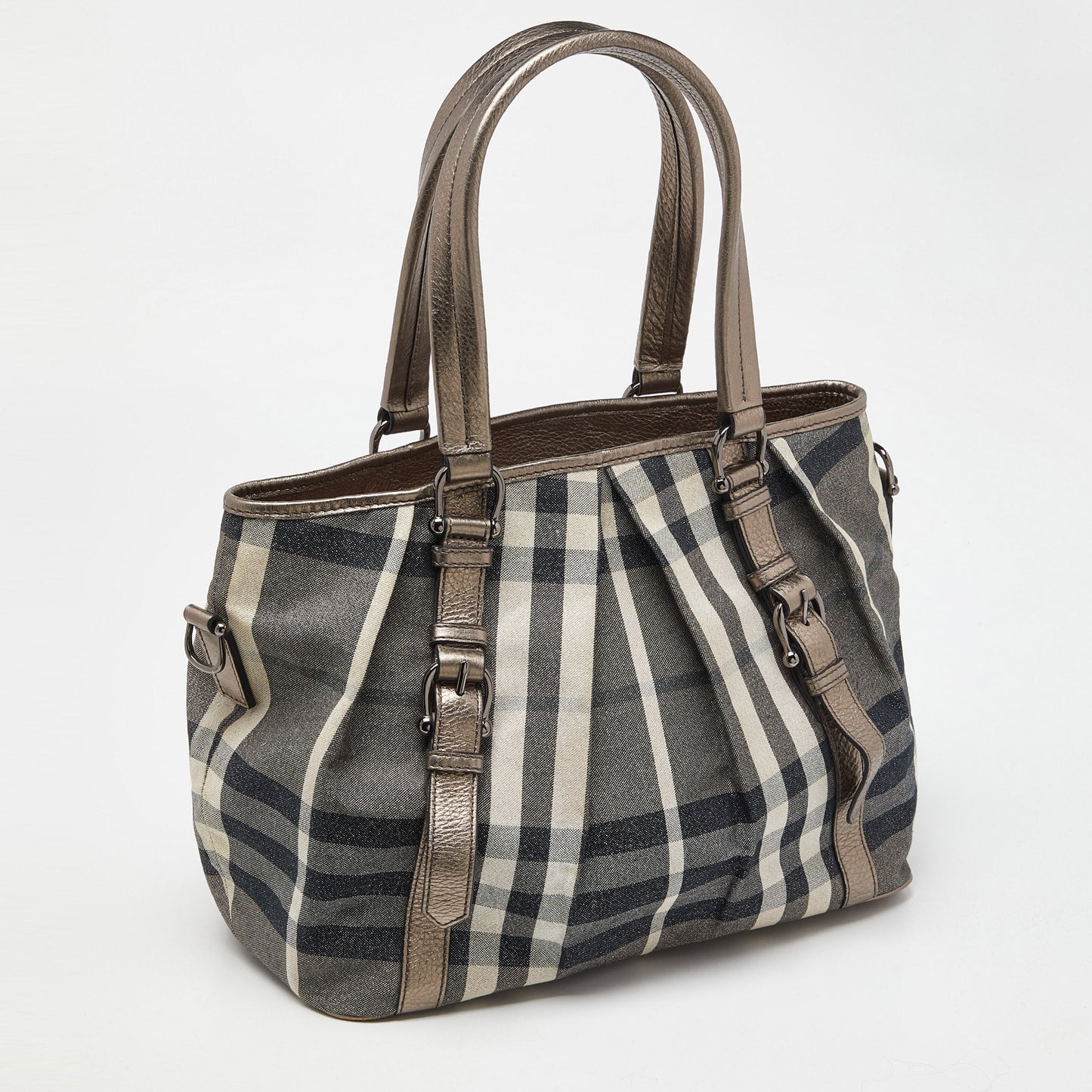 BURBERRY Beige Beat Check Lurex Fabric and Leather Northfield Tote