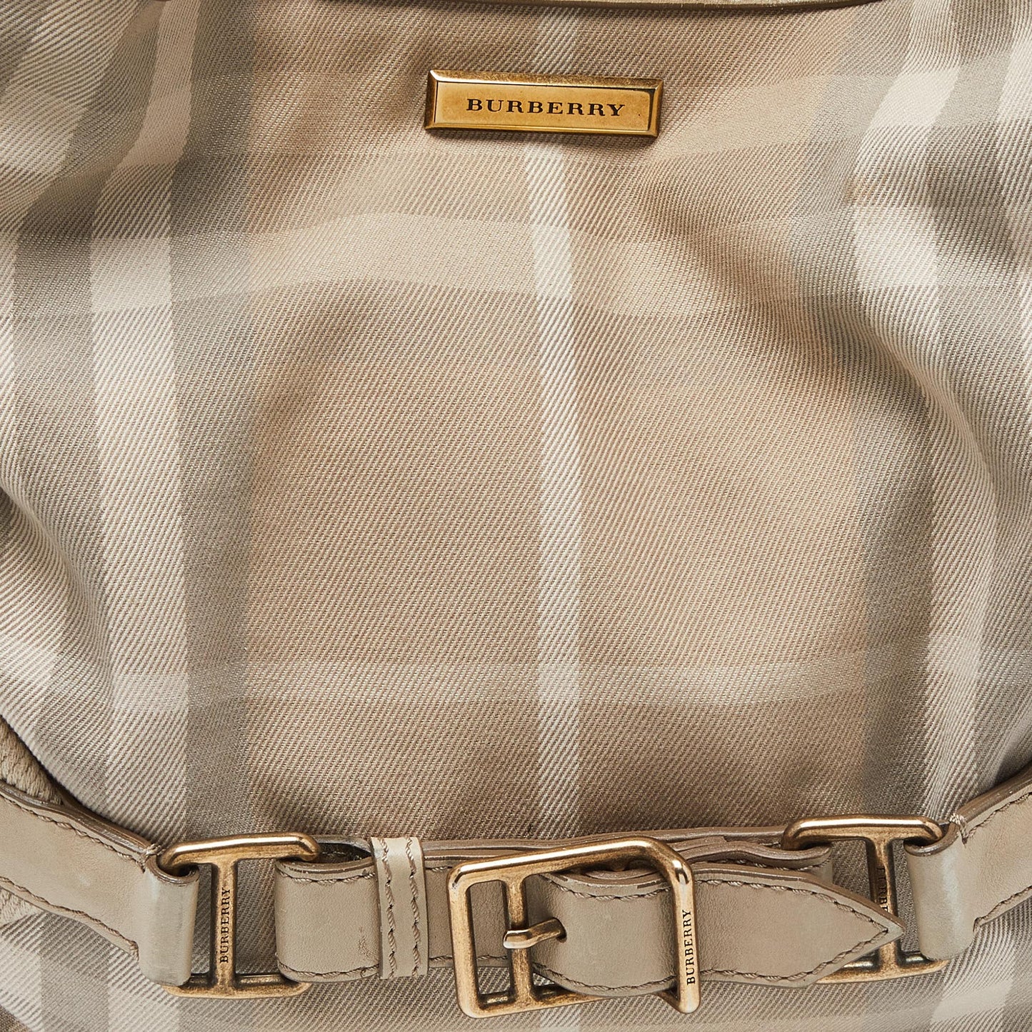 BURBERRY Beige House Check Canvas and Leather Large Parsons Bag