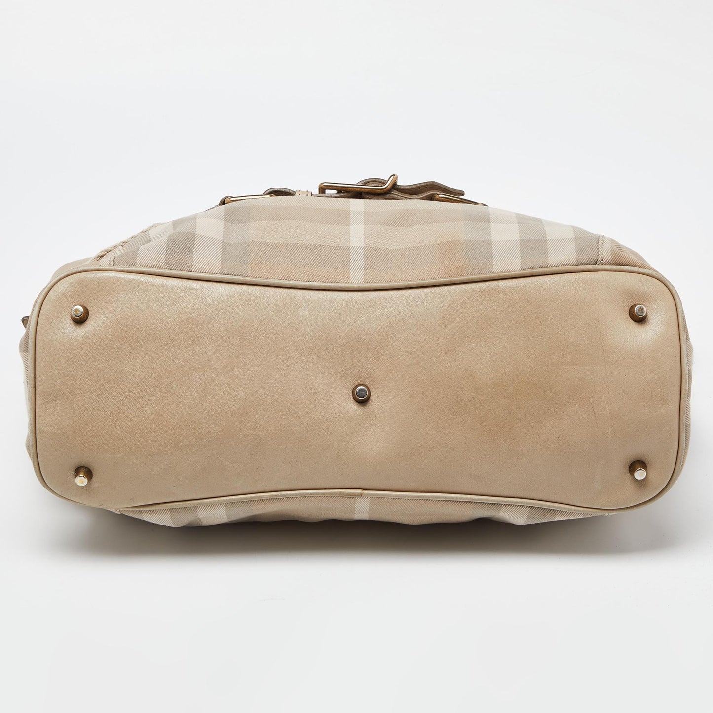 BURBERRY Beige House Check Canvas and Leather Large Parsons Bag