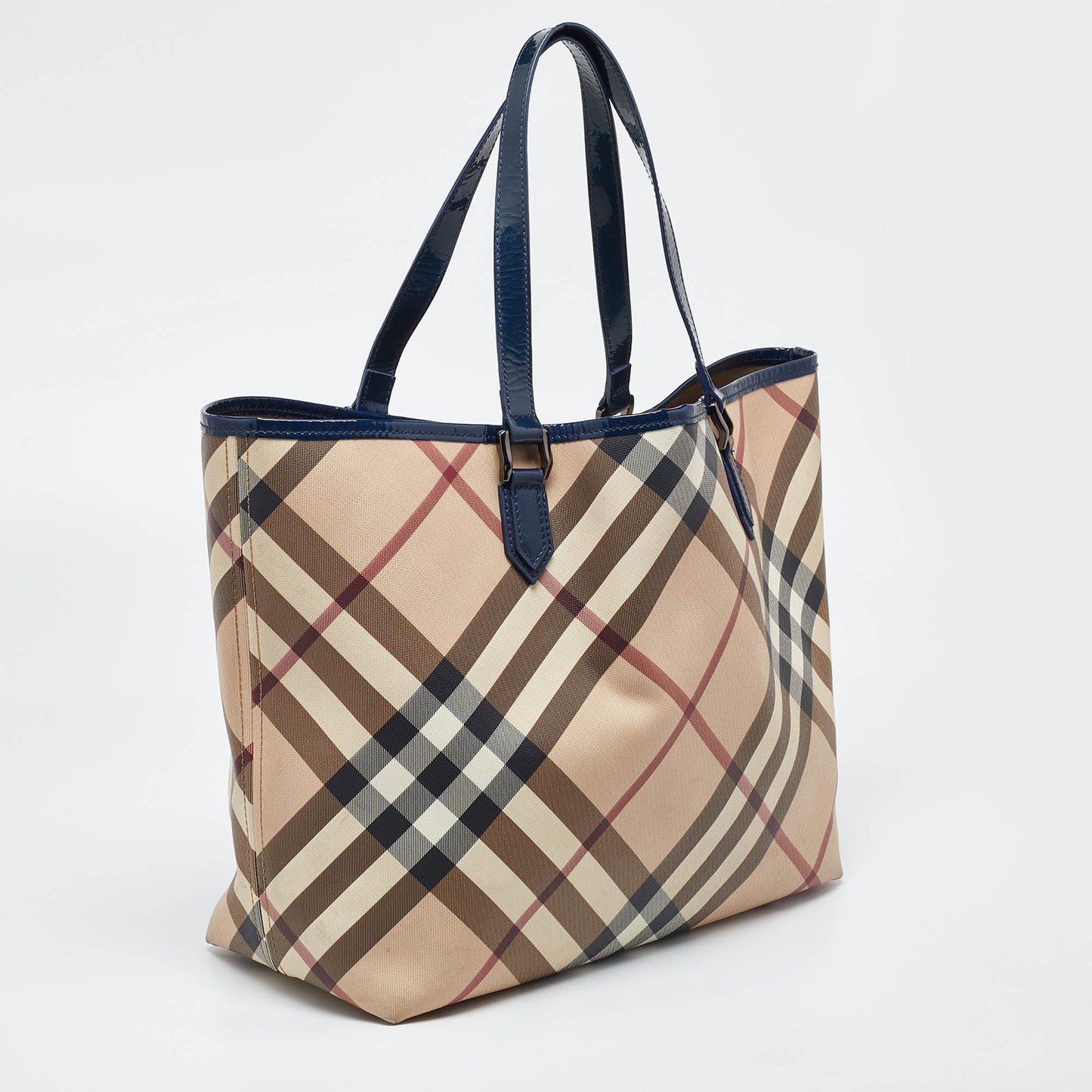 BURBERRY Beige/Blue Nova Check PVC and Patent Leather Shopper Tote