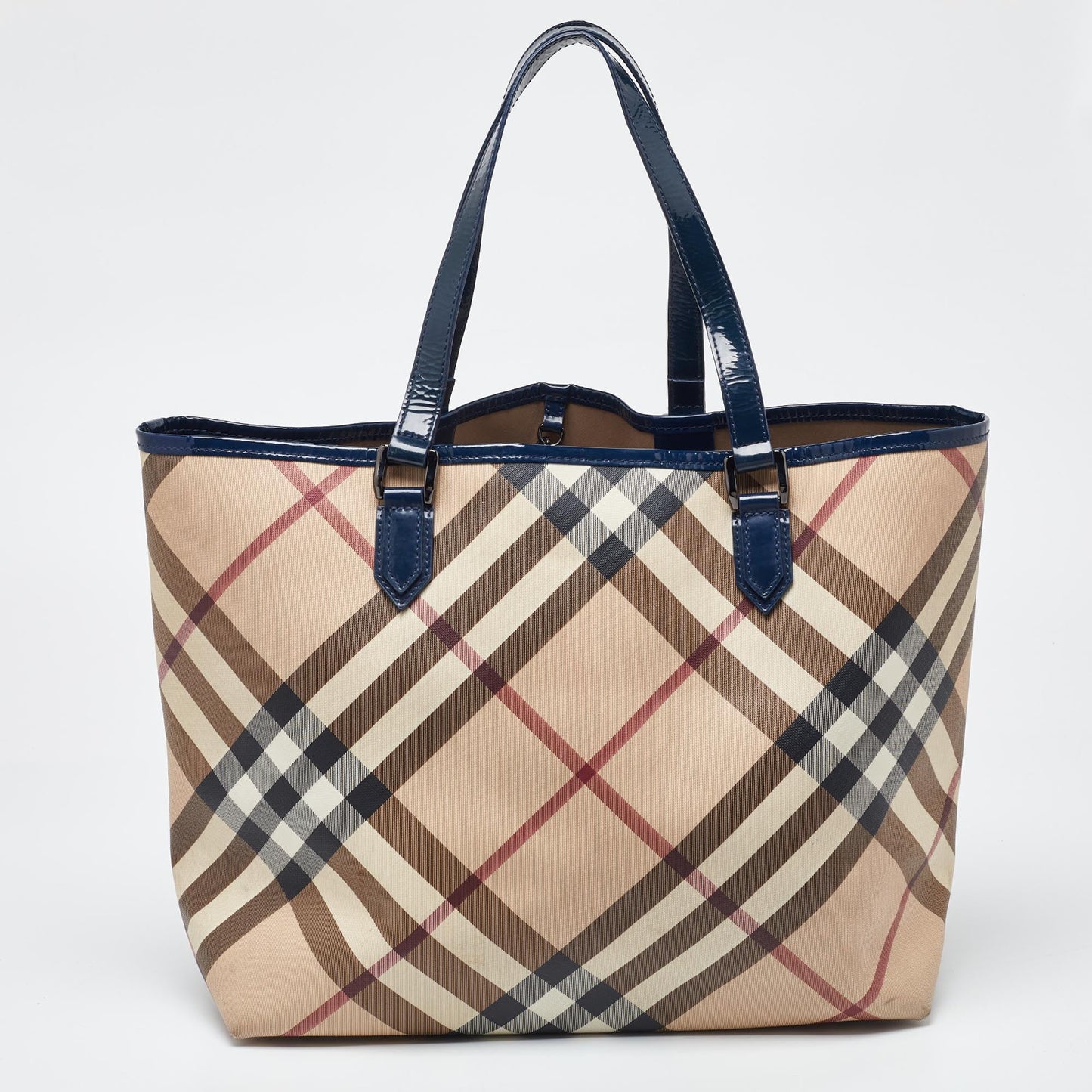 BURBERRY Beige/Blue Nova Check PVC and Patent Leather Shopper Tote