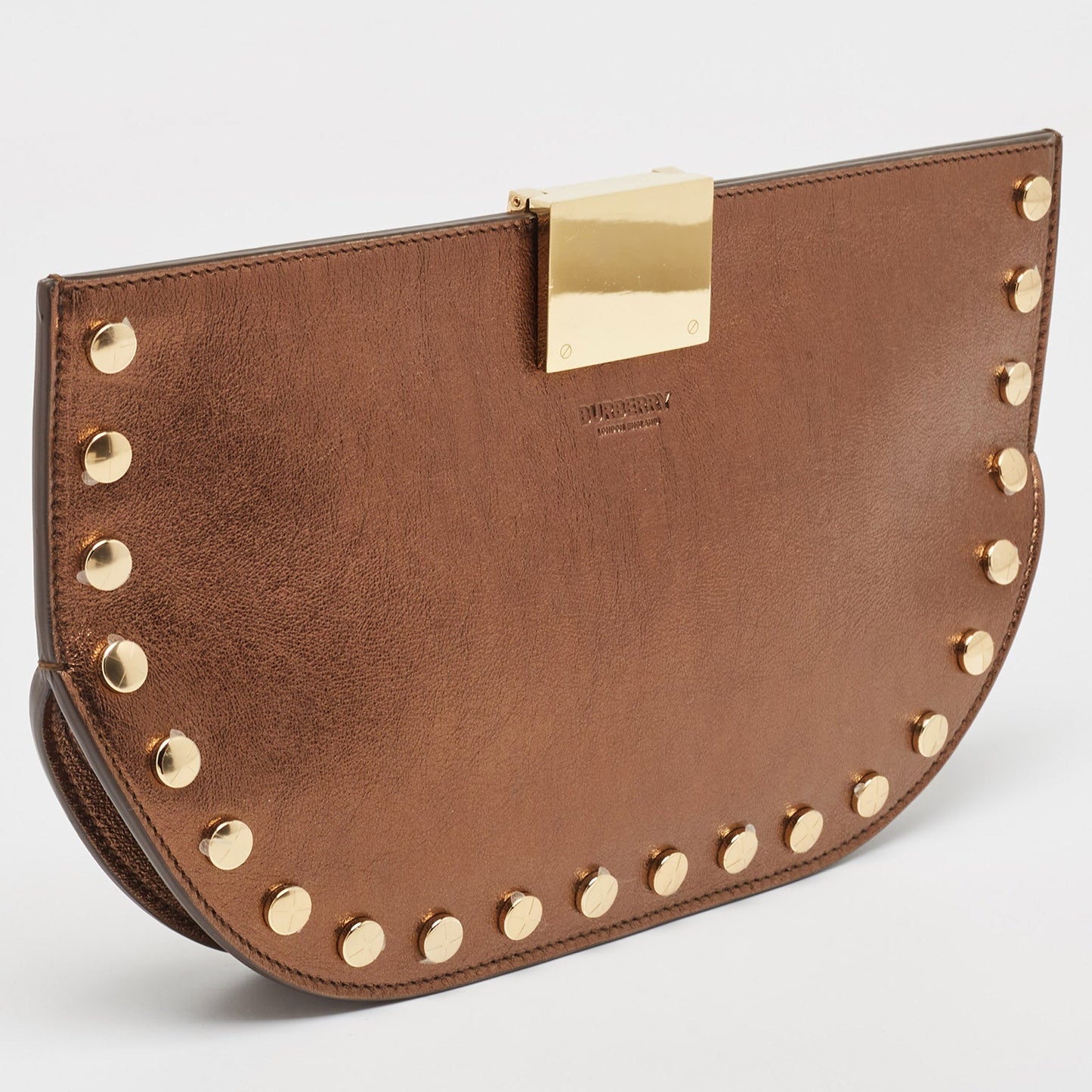 BURBERRY Bronze Leather Studded Olympia Clutch