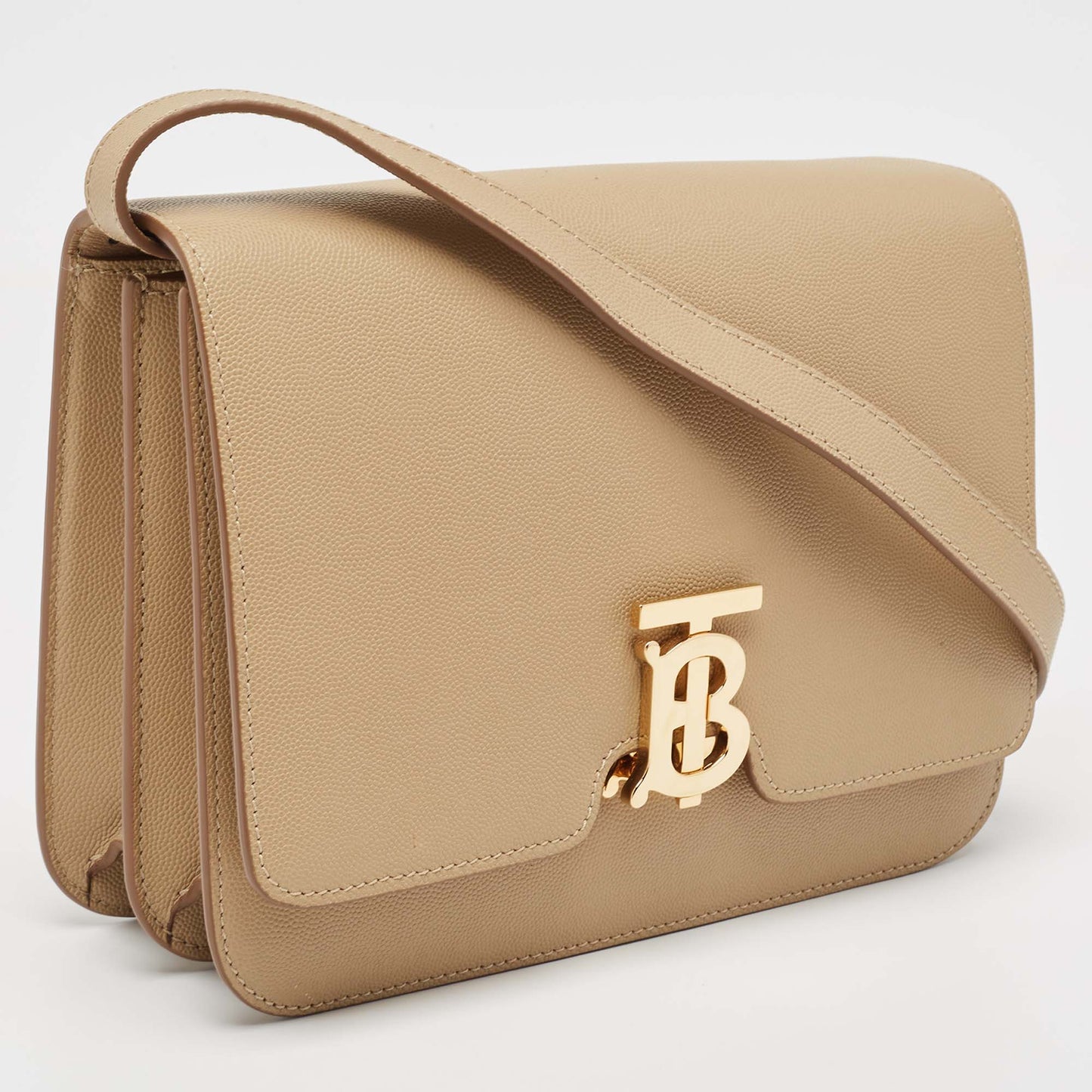 BURBERRY Beige Grain Leather Medium TB Shoulder Bag