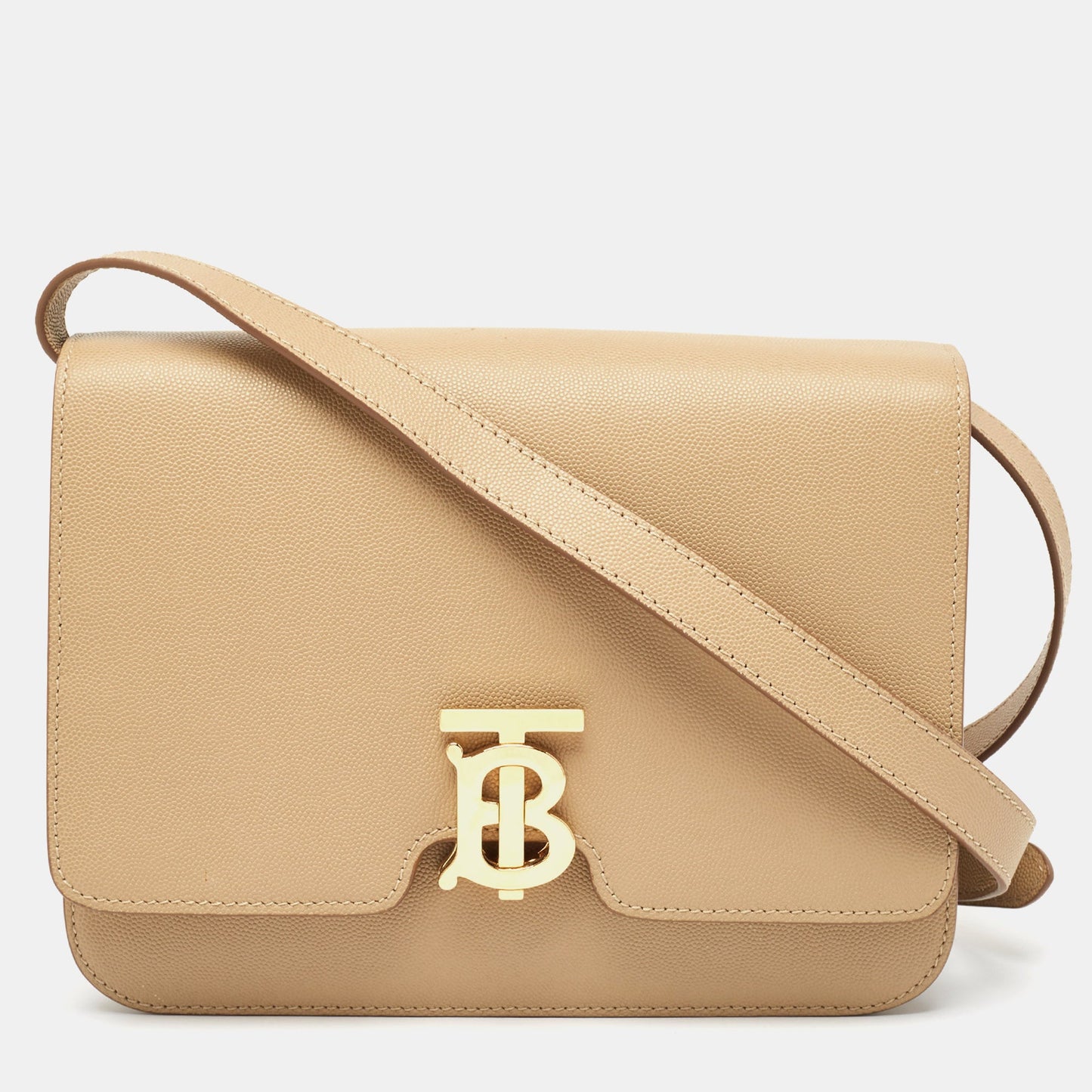 BURBERRY Beige Grain Leather Medium TB Shoulder Bag