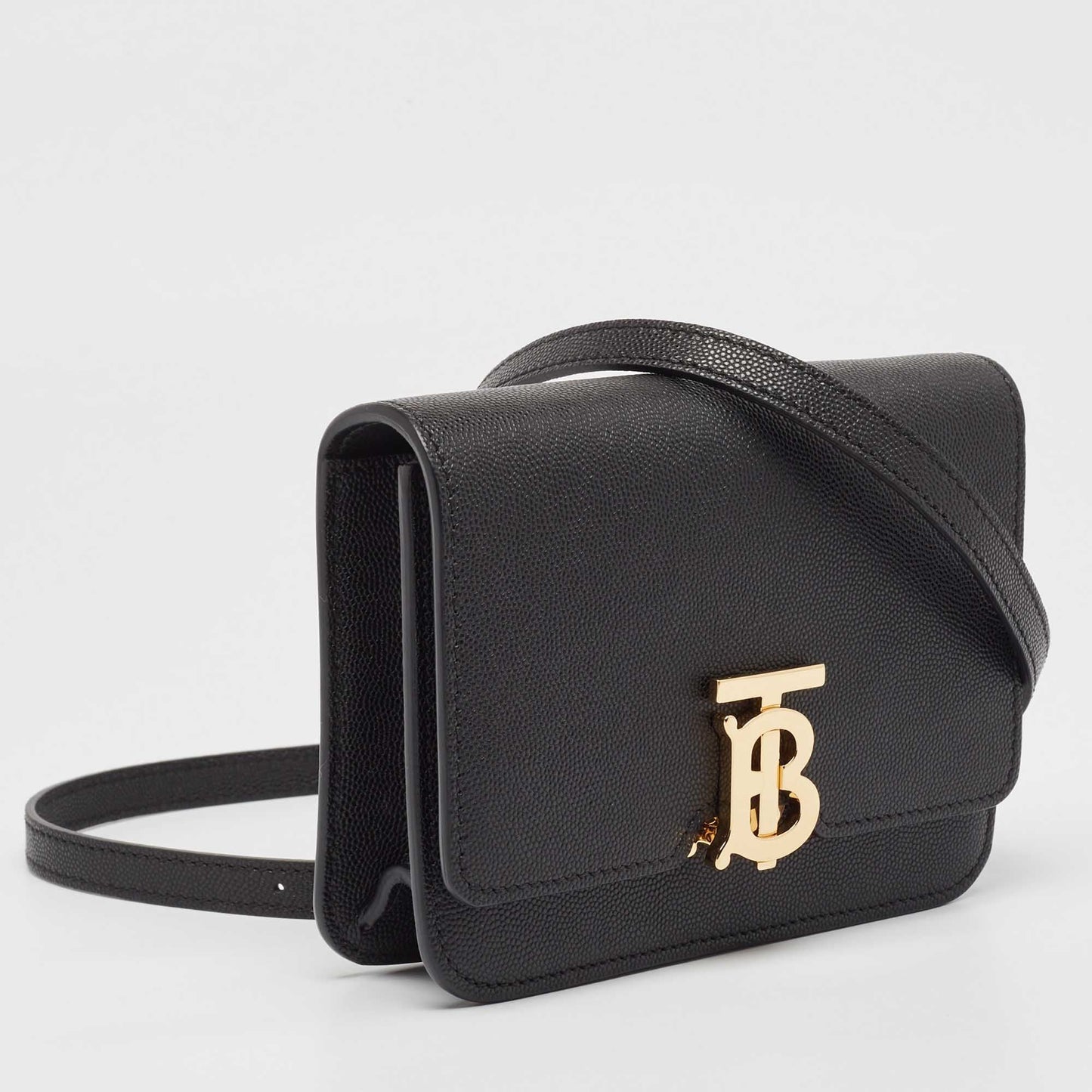 BURBERRY Black Leather Mini TB Shoulder Bag