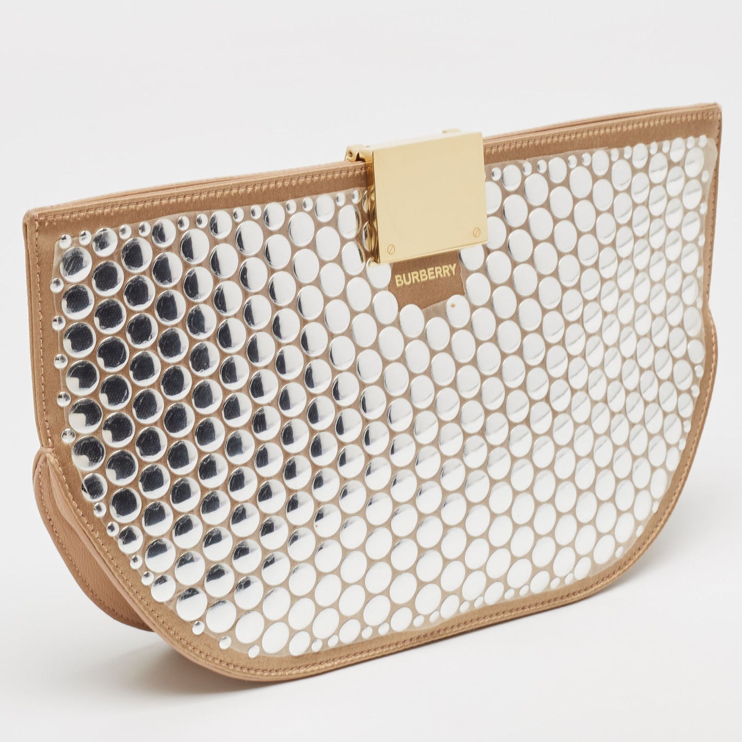 BURBERRY Beige Satin Studded Olympia Clutch