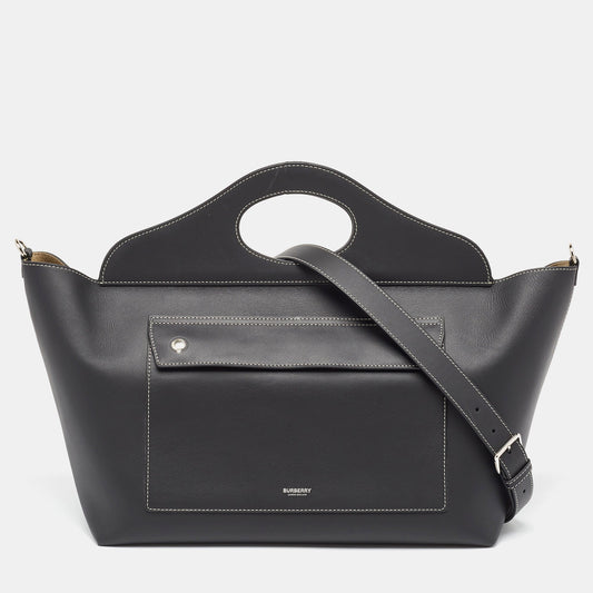 BURBERRY Black Leather Medium Soft Pocket Tote