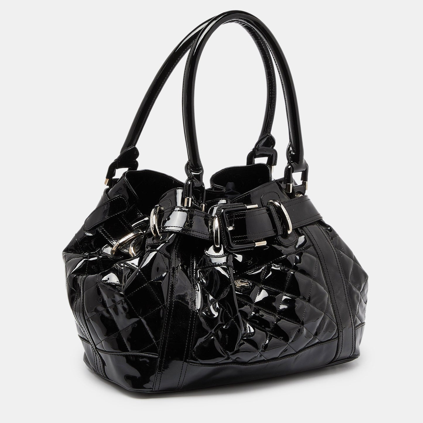 BURBERRY Black Quilted Patent Leather Large Beaton Tote