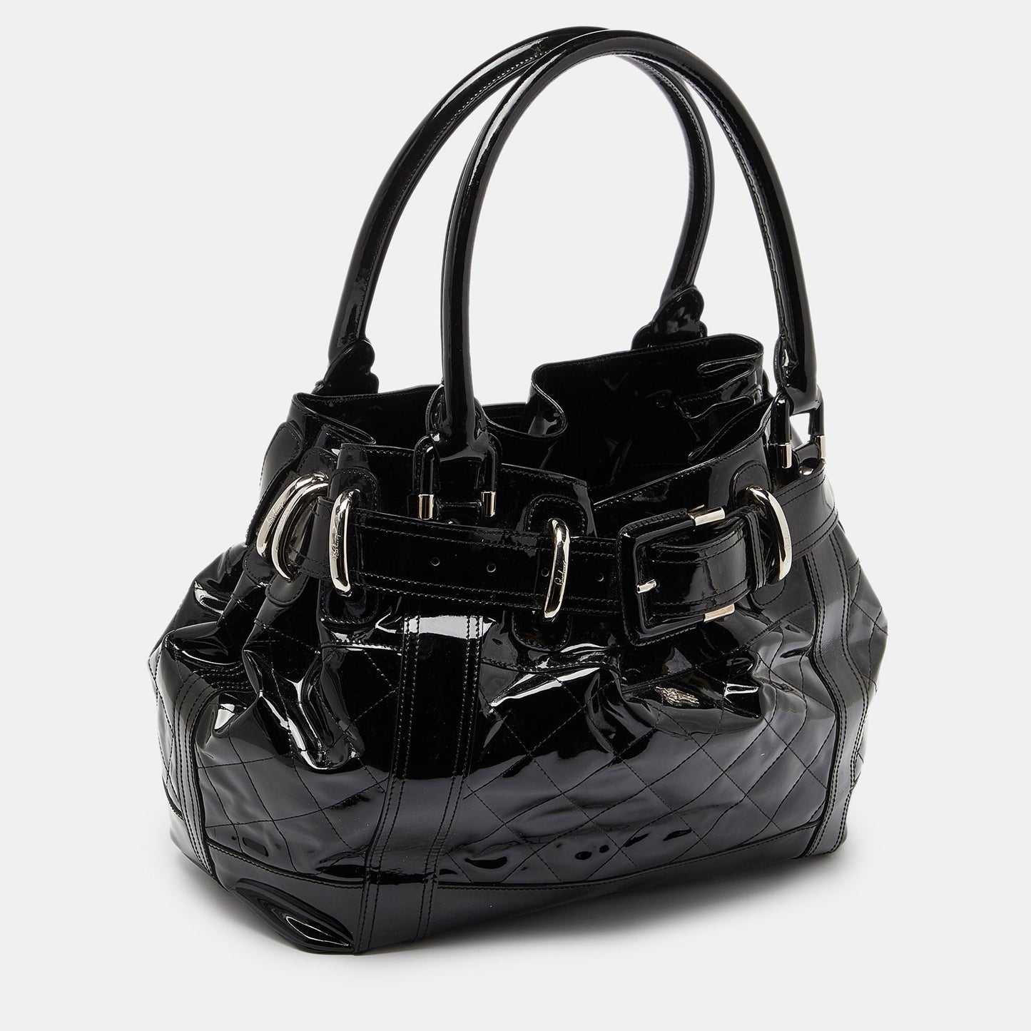 BURBERRY Black Quilted Patent Leather Large Beaton Tote