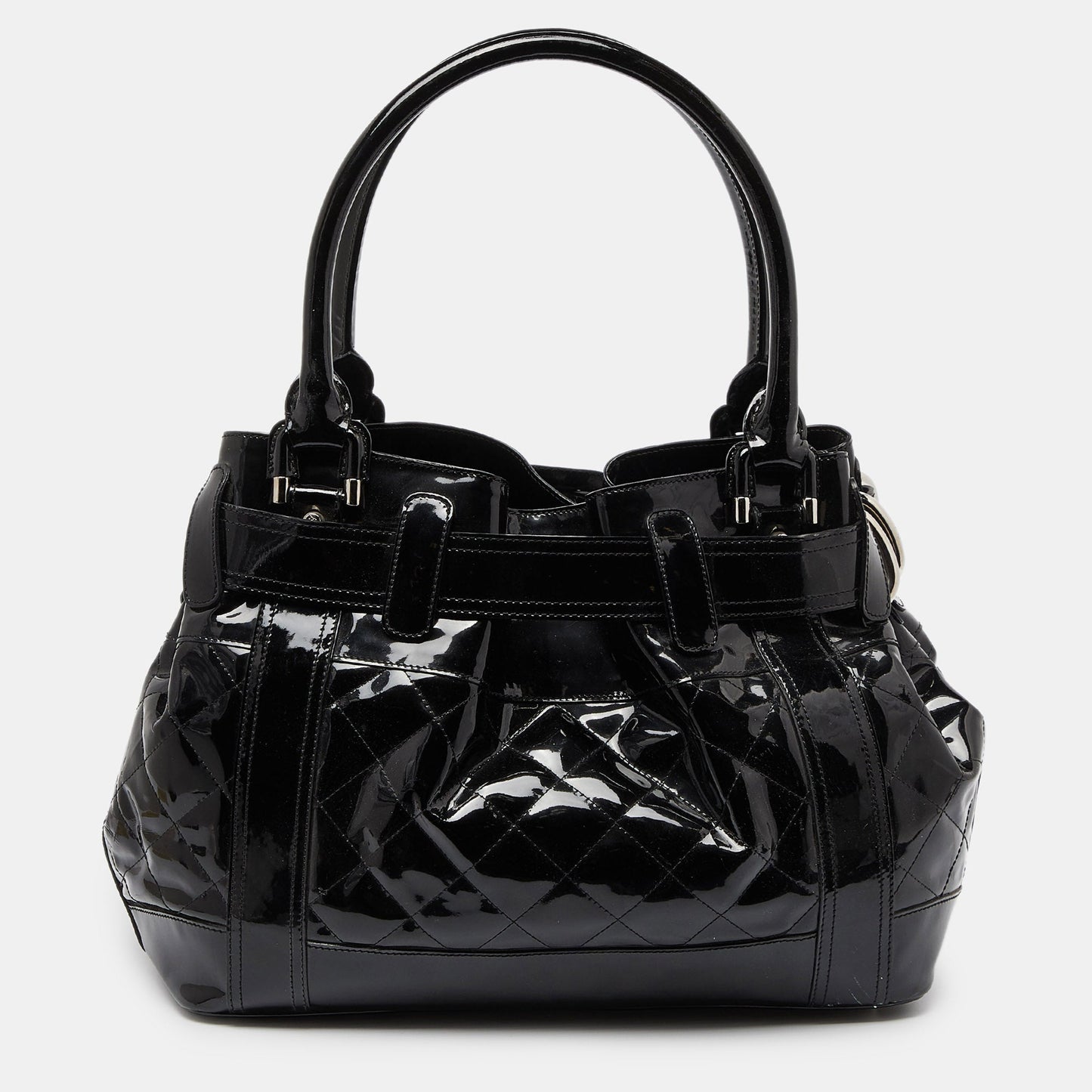 BURBERRY Black Quilted Patent Leather Large Beaton Tote