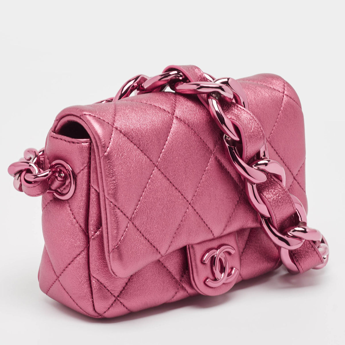 Top Quality Chanel Metallic Pink Quilted Leather Mini New Bag