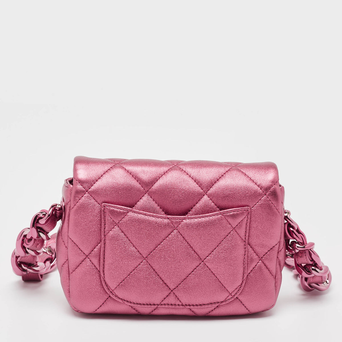 CHANEL Metallic Pink Quilted Leather Mini Flap Bag