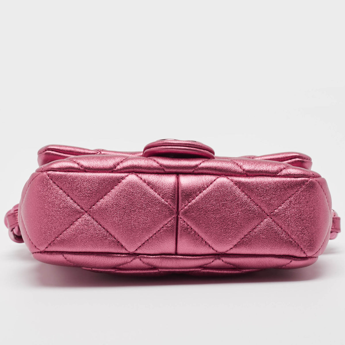 CHANEL Metallic Pink Quilted Leather Mini Flap Bag