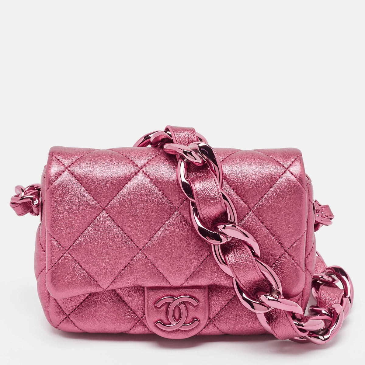 Top Quality Chanel Metallic Pink Quilted Leather Mini New Bag