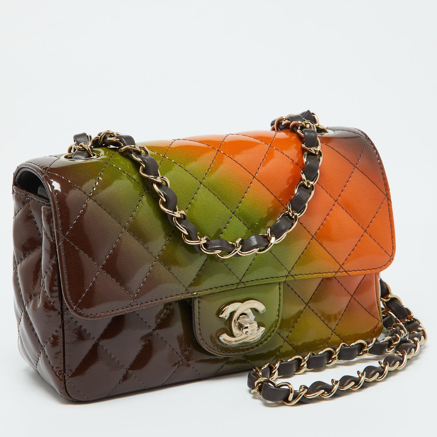 CHANEL Multicolor Quilted Patent Leather Mini Rectangle Classic Flap Shoulder Bag