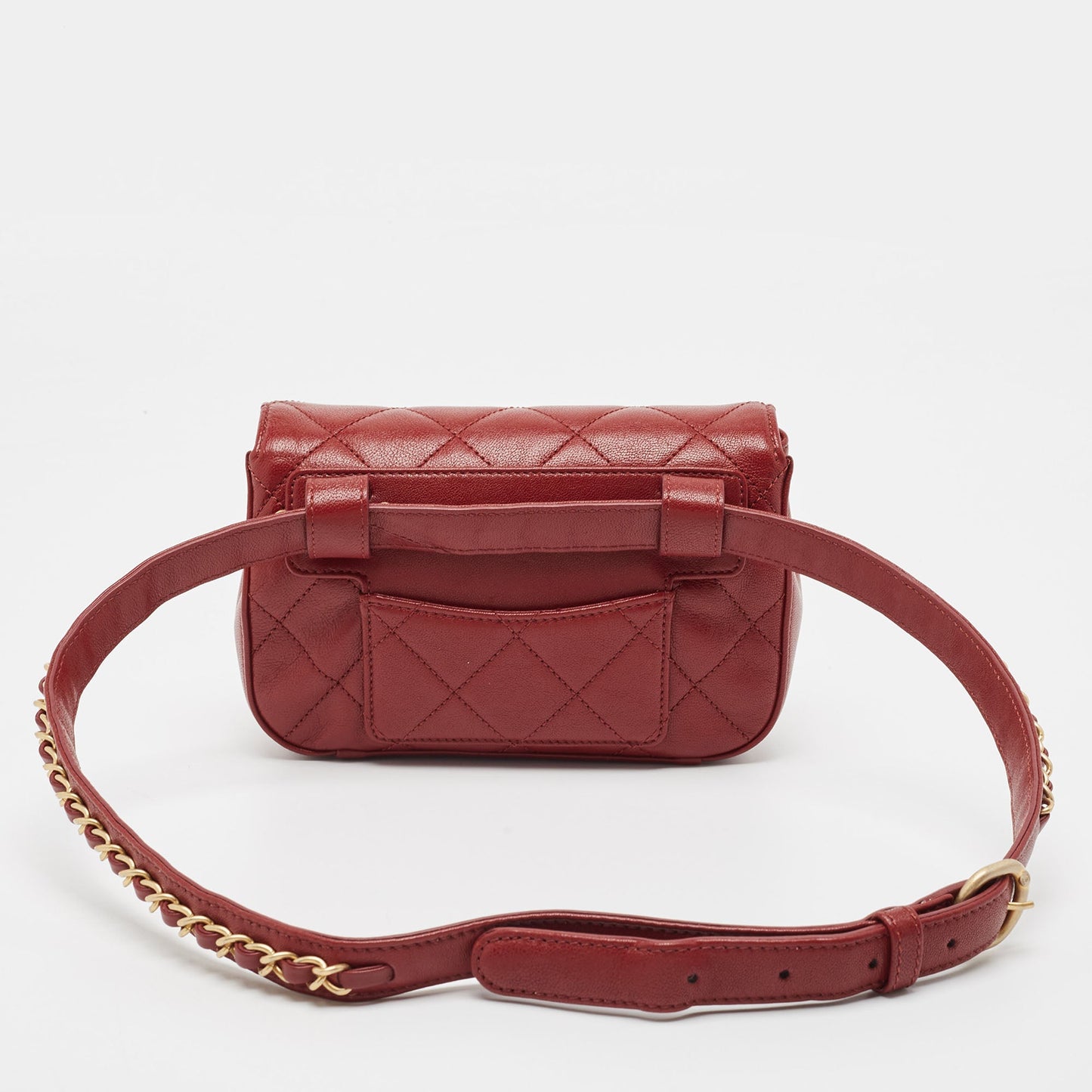 CHANEL Dark Red Quilted Leather CC Flap Belt Bag