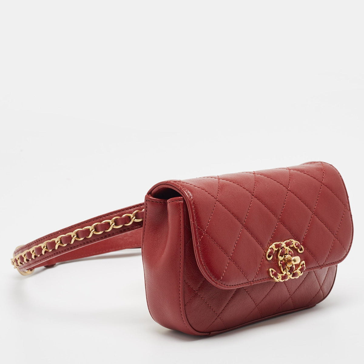 Top Quality Chanel Dark Red Quilted Leather CC New Belt Bag