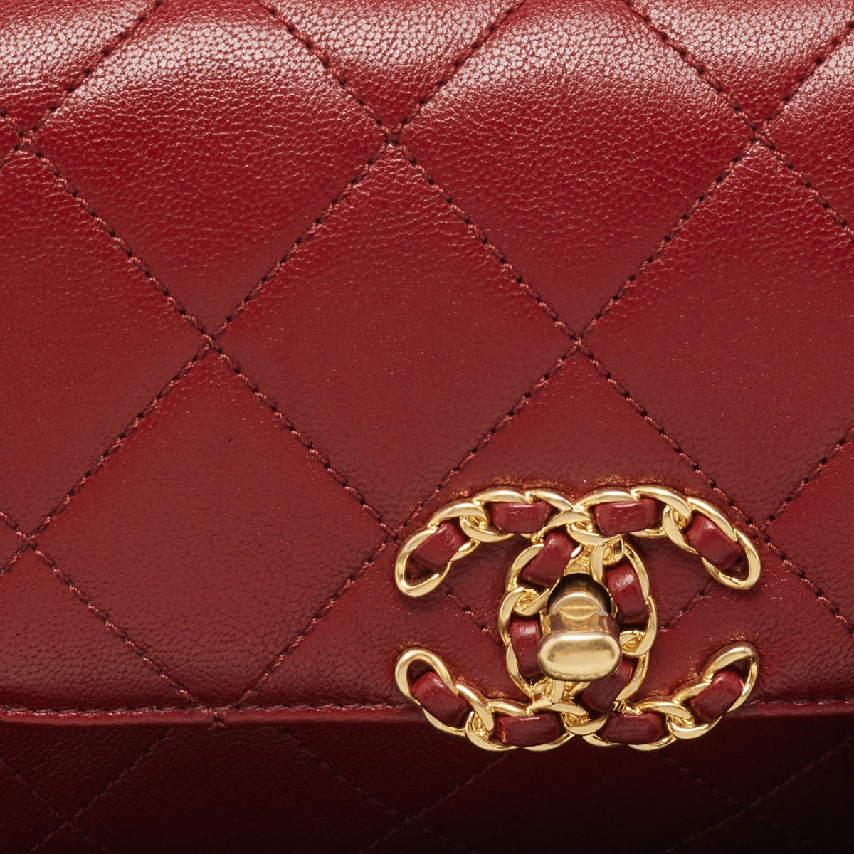 Top Quality Chanel Dark Red Quilted Leather CC New Belt Bag