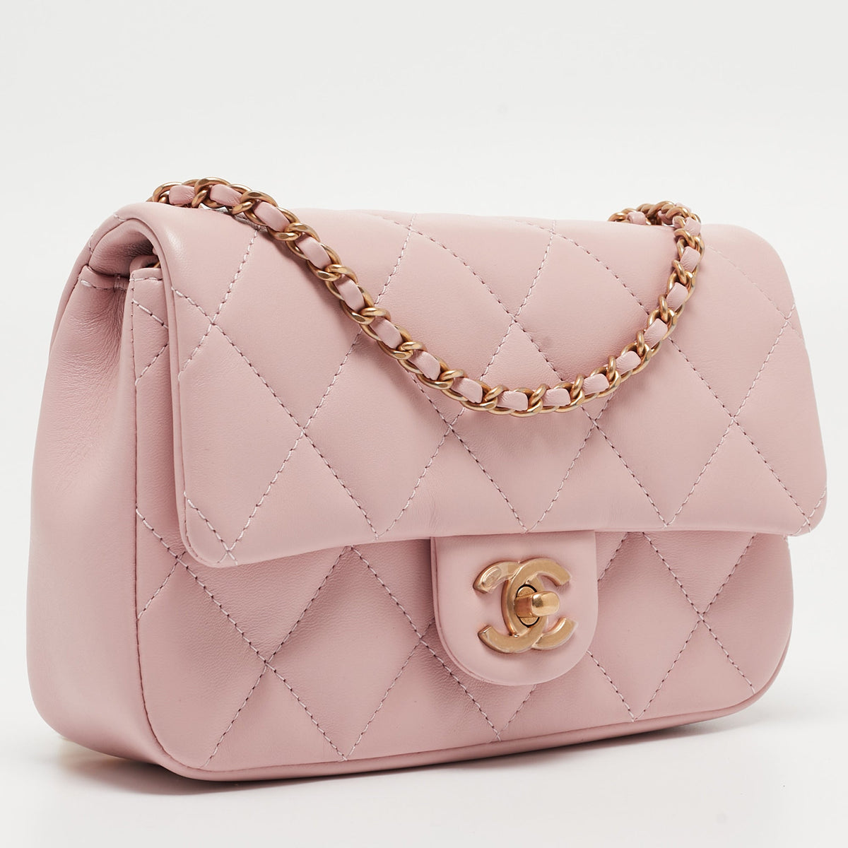 CHANEL Pink Quilted Leather New Mini Heart Charm Classic Flap Bag