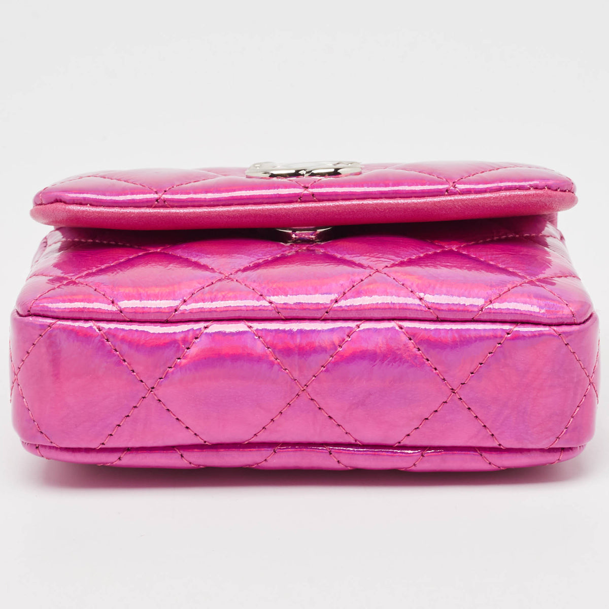 CHANEL Pink Iridescent Quilted Patent Leather CC Hook Card Holder