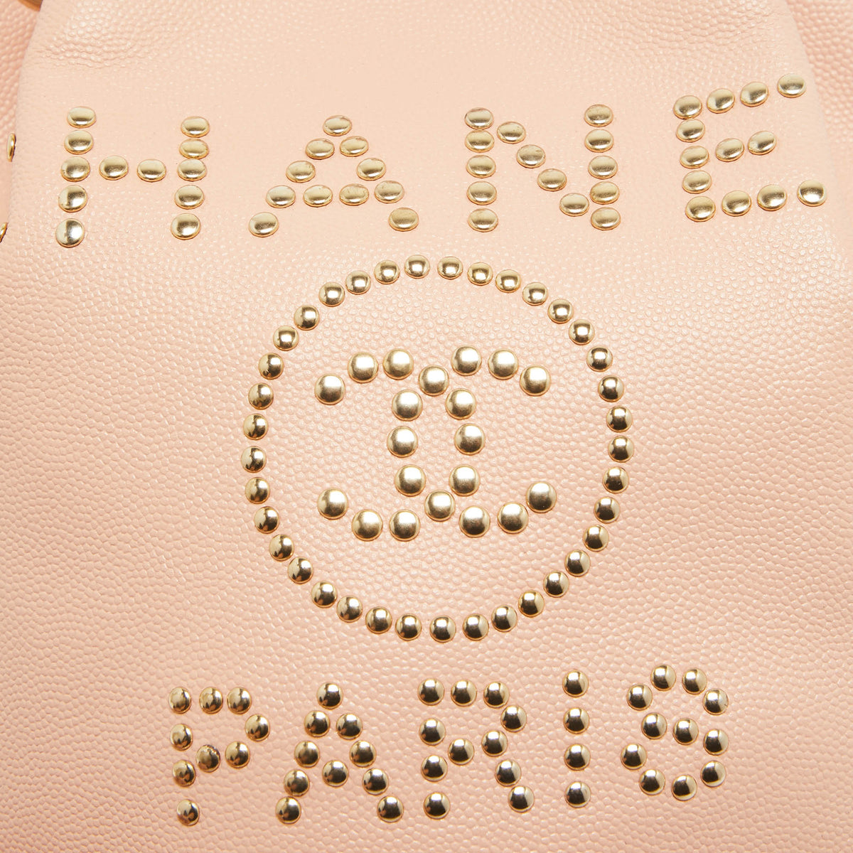 CHANEL Peach Leather Logo Studs Deauville Drawstring Bucket Bag
