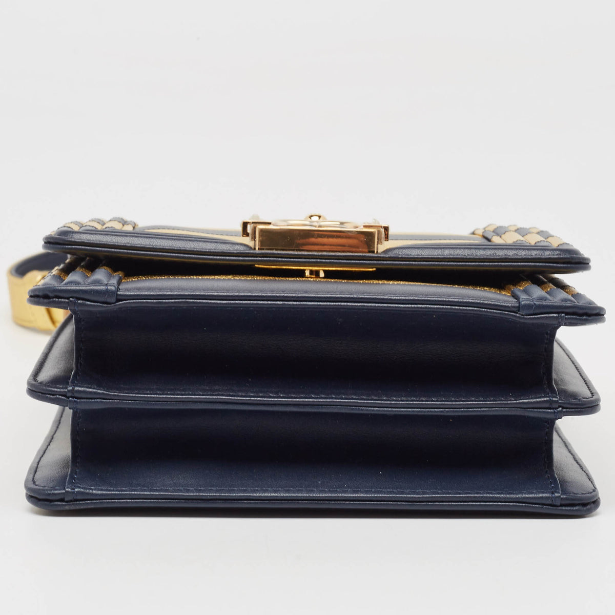 Top Quality Chanel Navy Blue/Gold Leather Paris-New York North/South Boy Bag