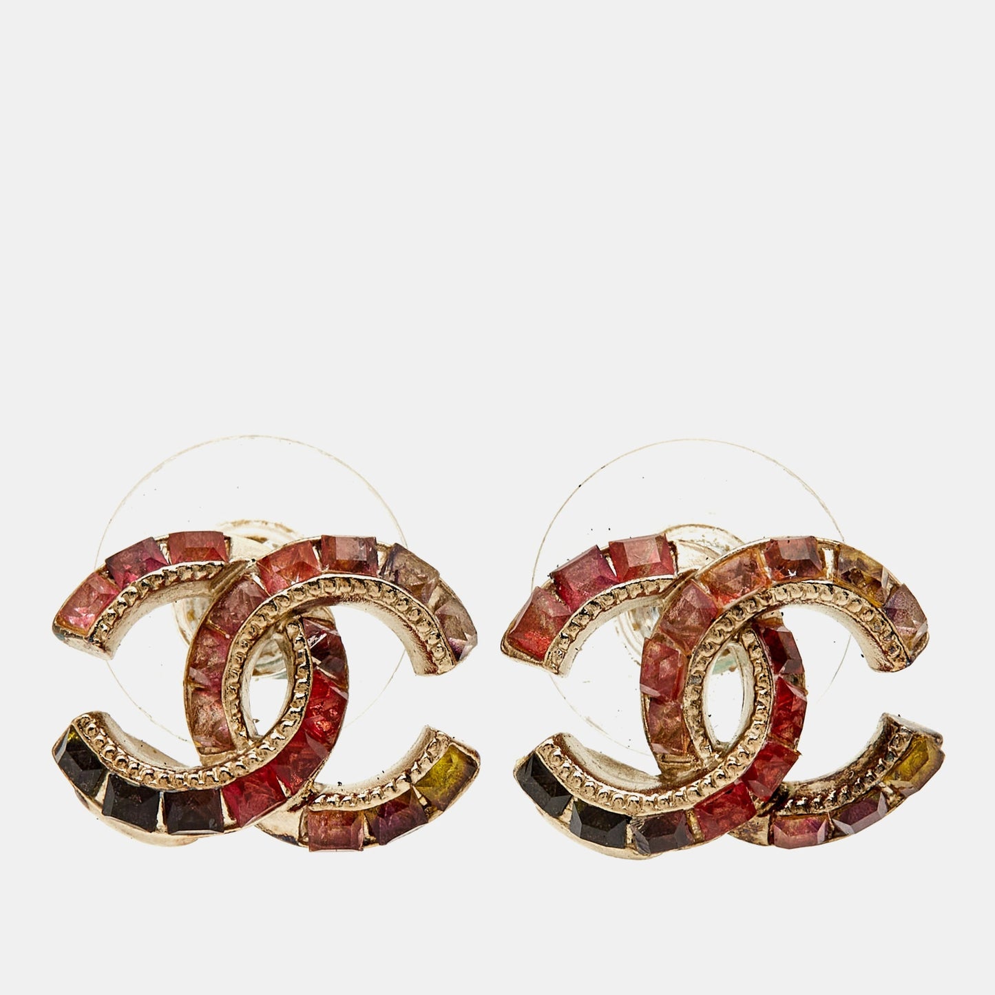 CHANEL  CC Crystal Gold Tone Earrings