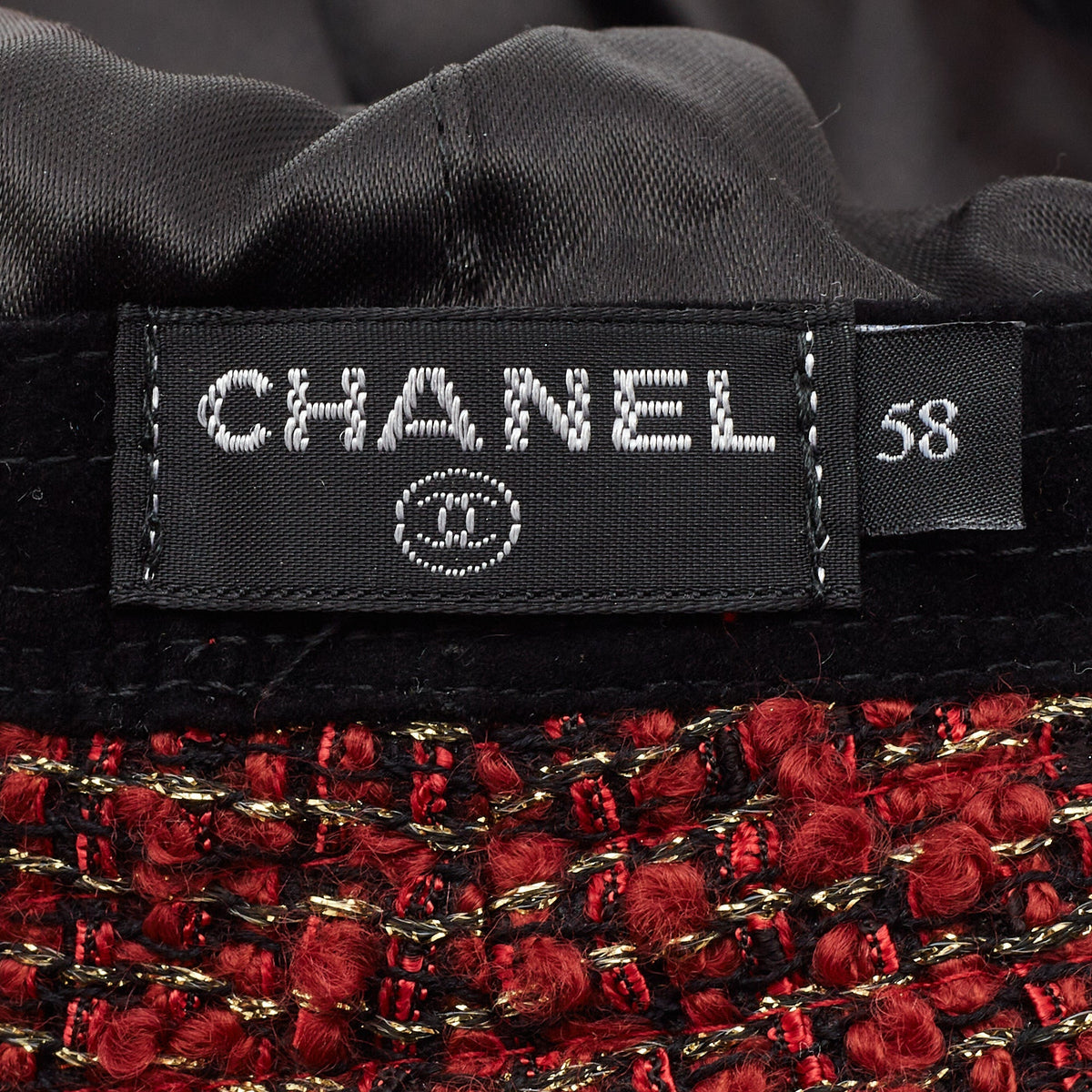CHANEL Red Tweed Bucket Hat