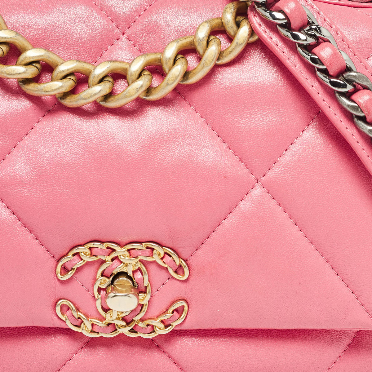 CHANEL Pink Quilted Leather Medium 19 Flap Bag