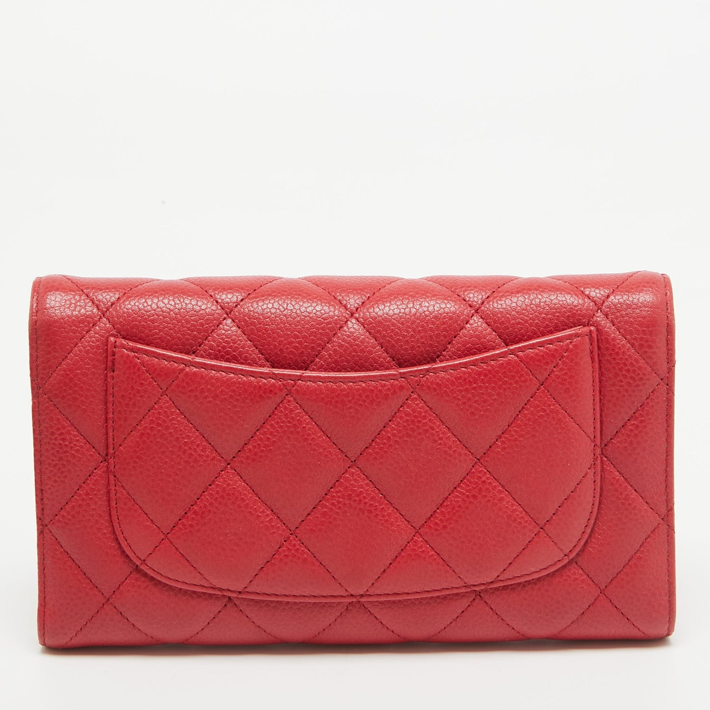 CHANEL Red Quilted Caviar Leather Classic L Flap Wallet