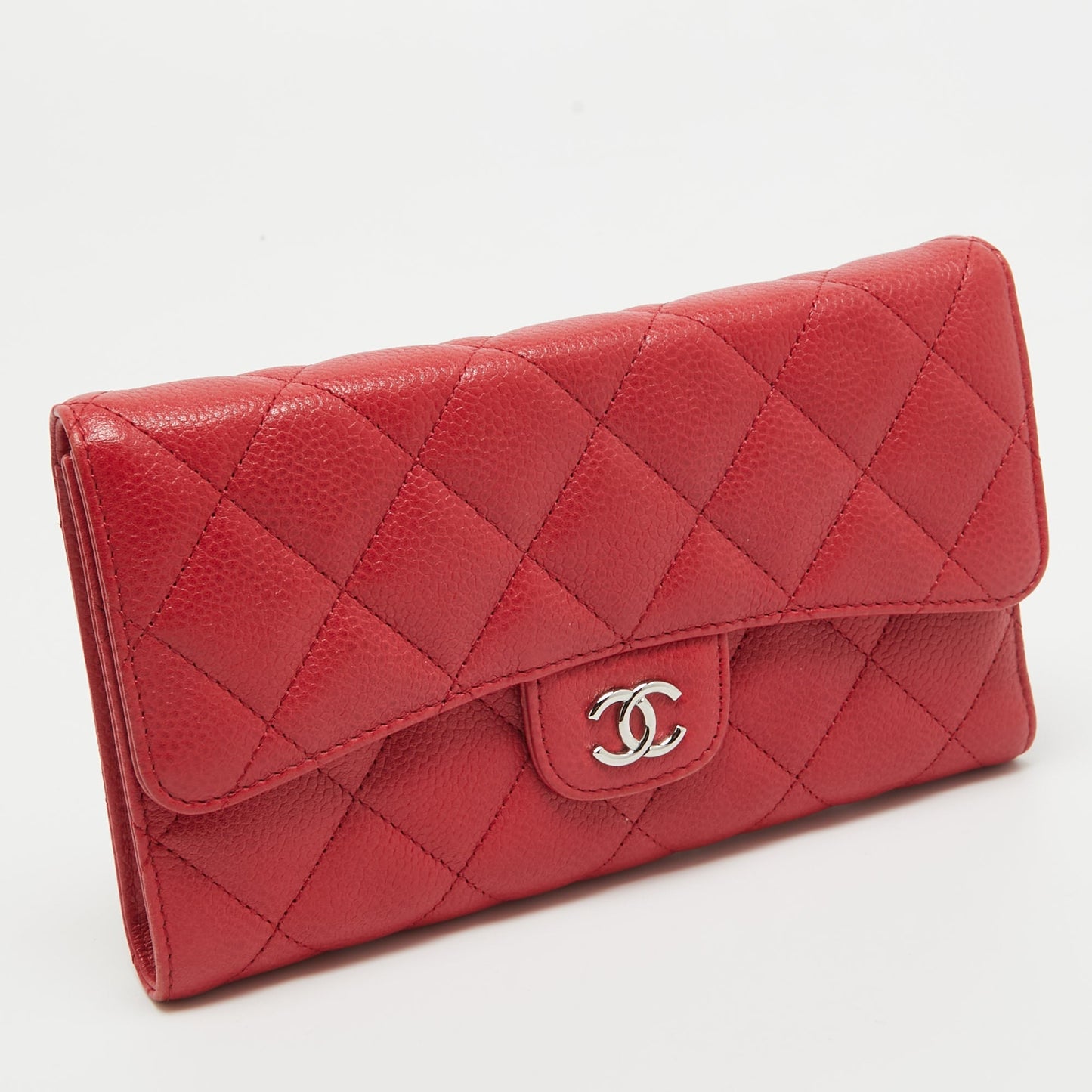 CHANEL Red Quilted Caviar Leather Classic L Flap Wallet