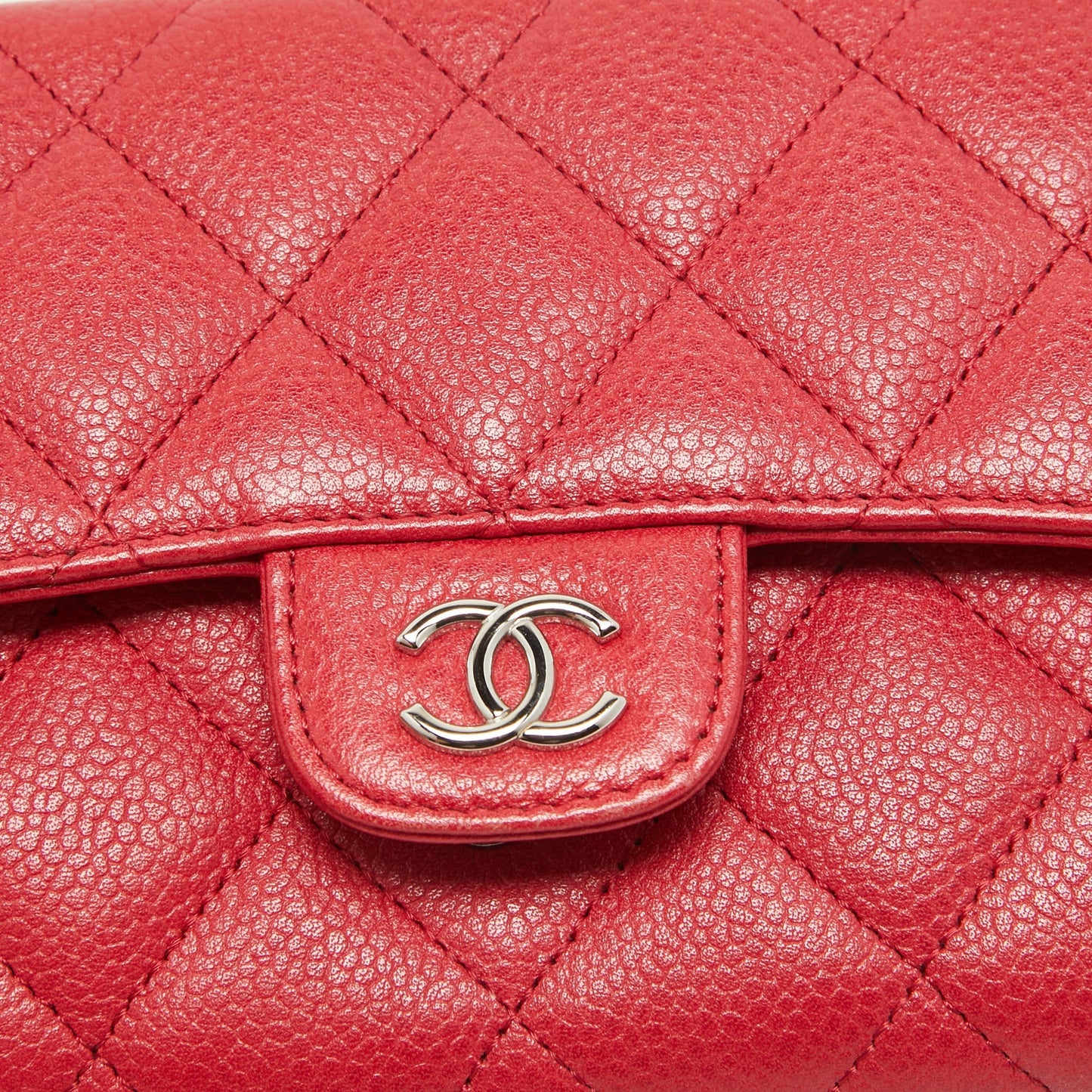 CHANEL Red Quilted Caviar Leather Classic L Flap Wallet