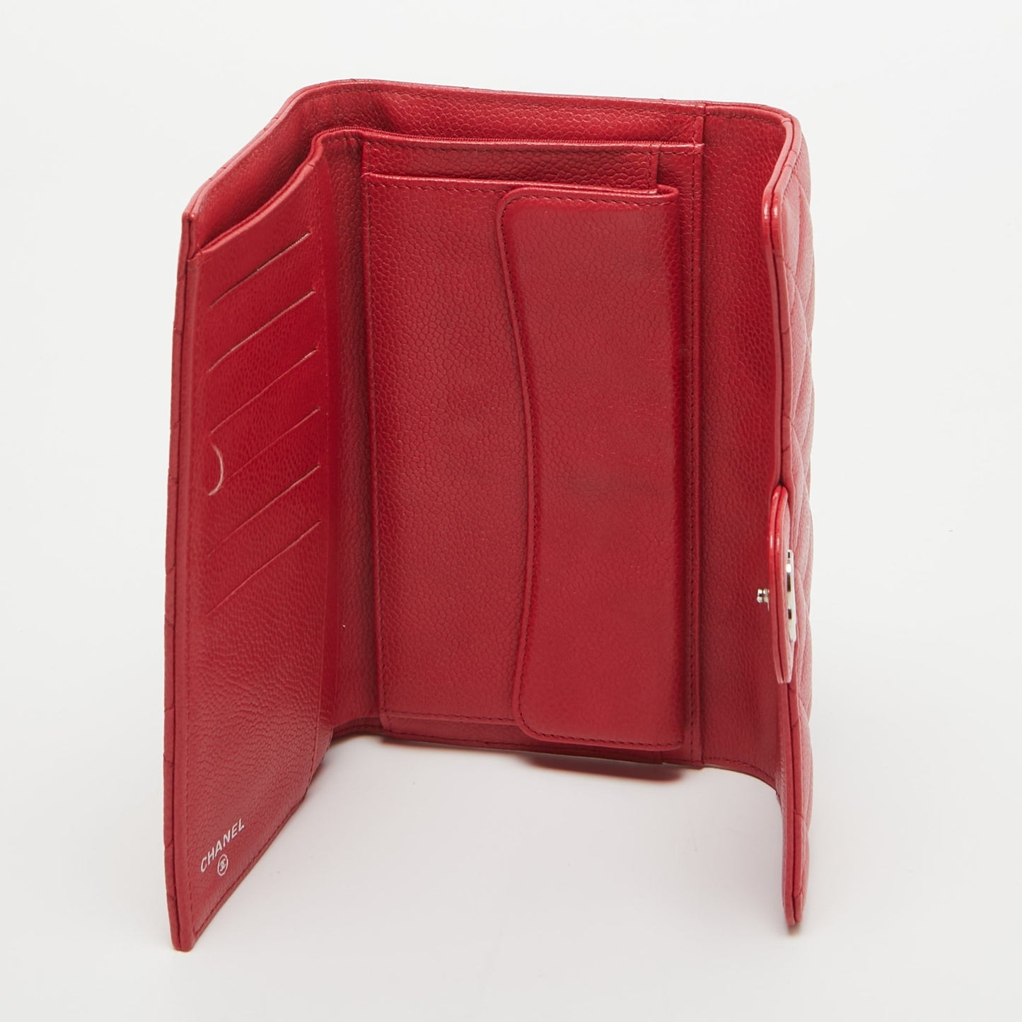 CHANEL Red Quilted Caviar Leather Classic L Flap Wallet