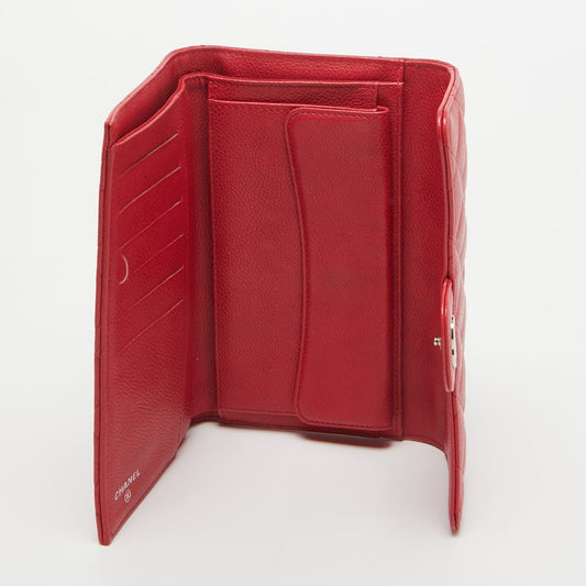 CHANEL Red Quilted Caviar Leather Classic L Flap Wallet