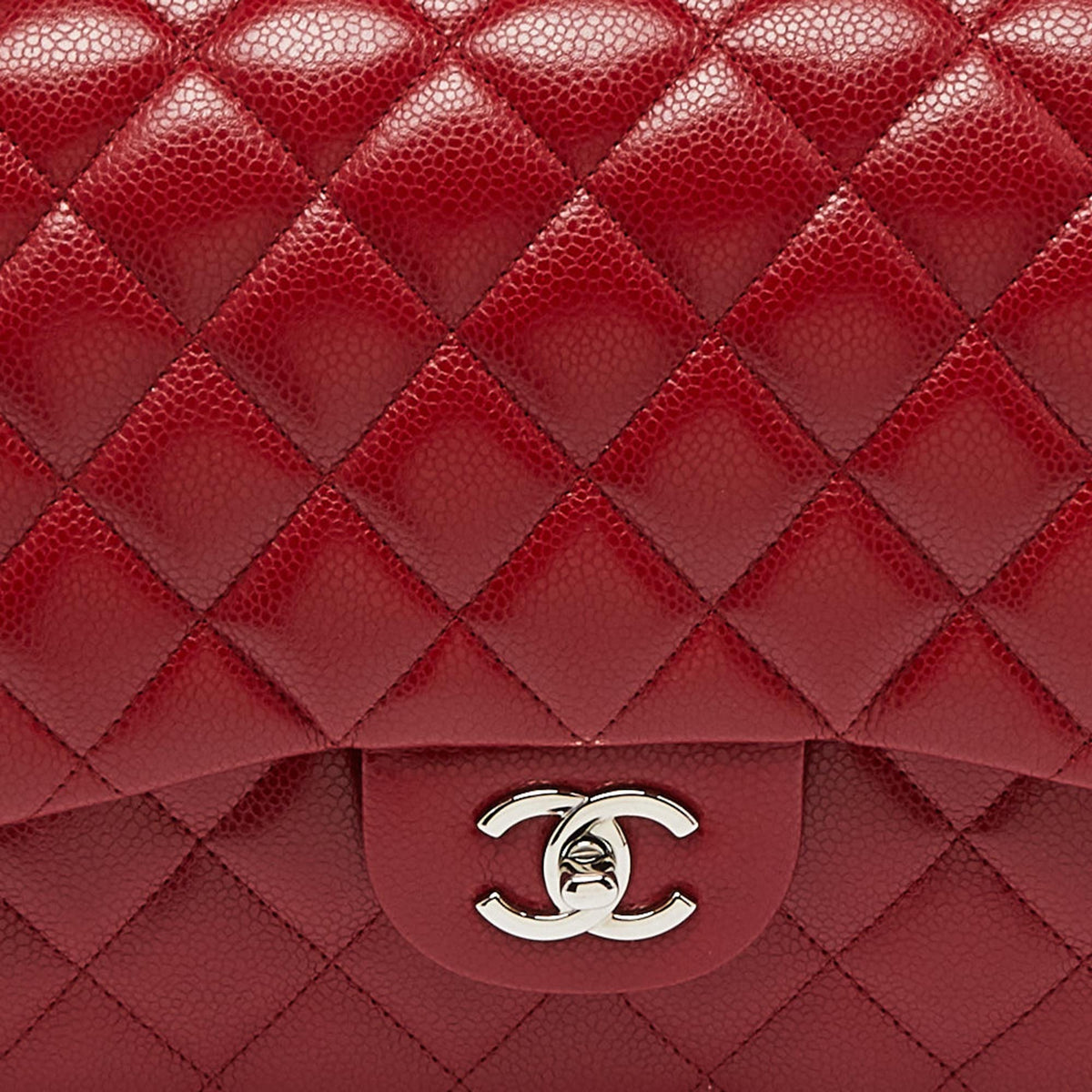 CHANEL Red Quilted Caviar Leather Jumbo Classic Double Flap Bag