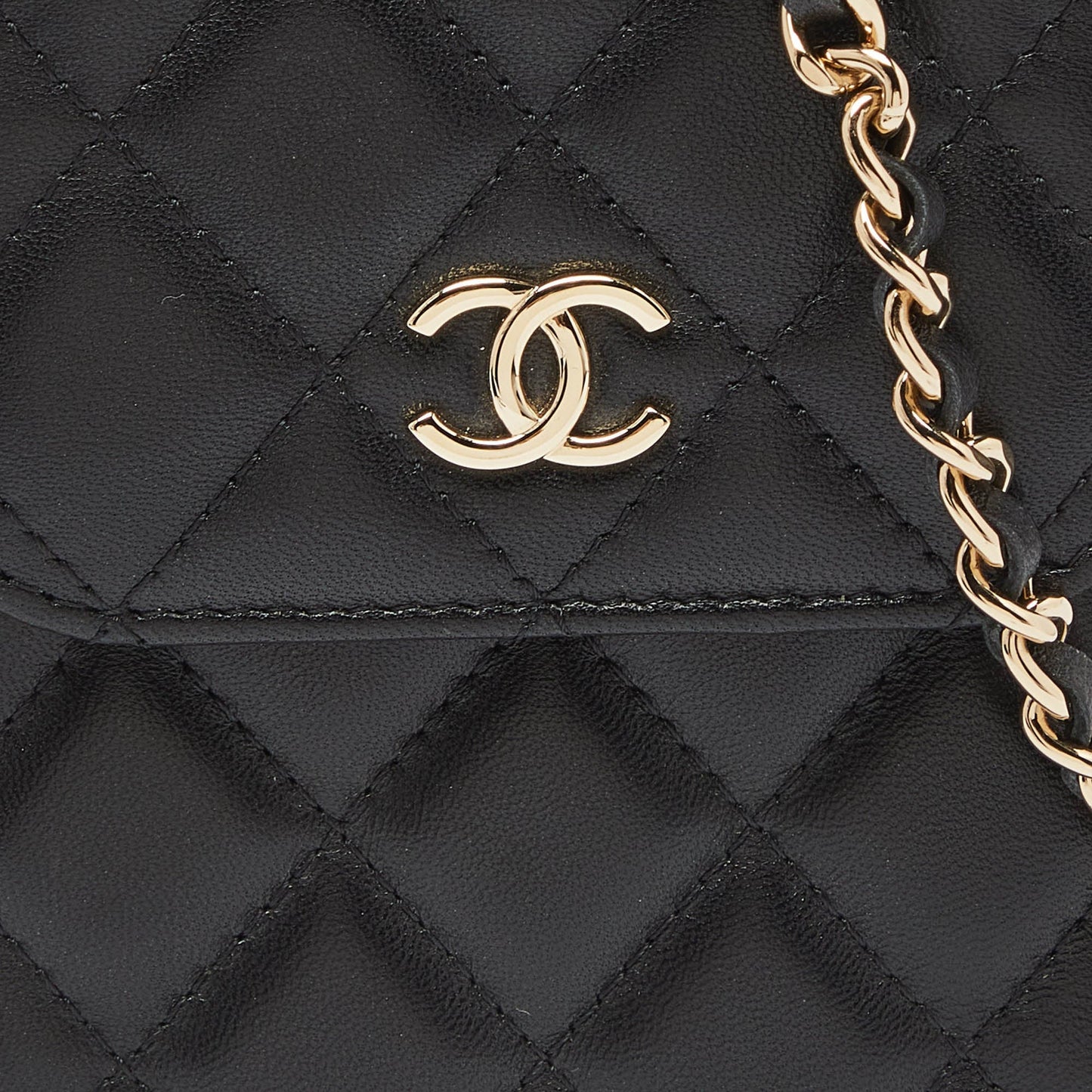 CHANEL Black Quilted Leather Phone Holder Crossbody Bag