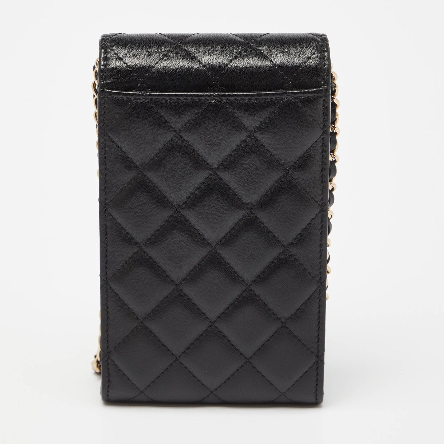 CHANEL Black Quilted Leather Phone Holder Crossbody Bag