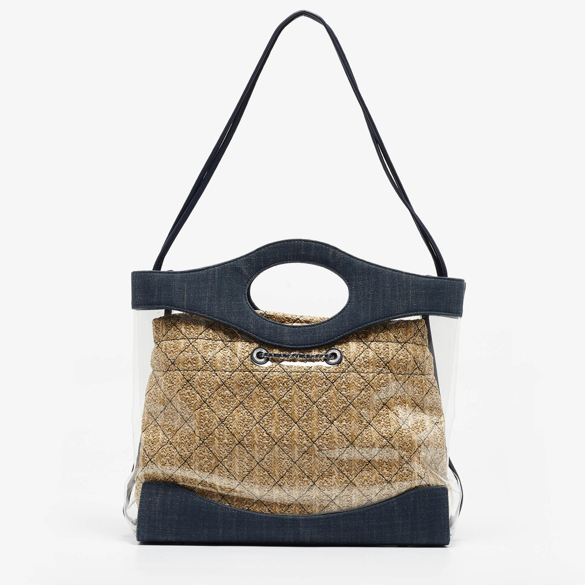 CHANEL Navy Blue PVC and Denim 31 Shopping Bag