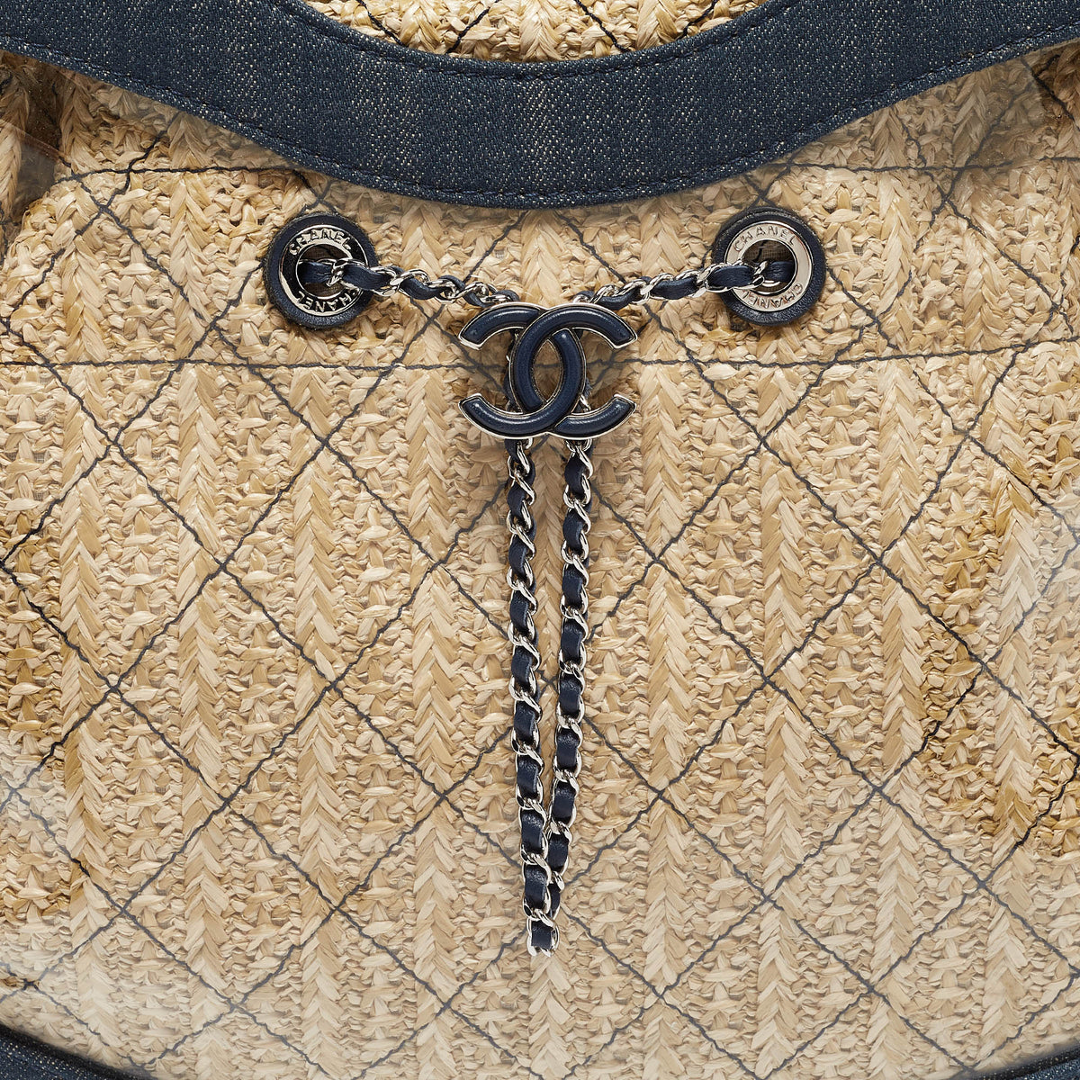 CHANEL Navy Blue PVC and Denim 31 Shopping Bag