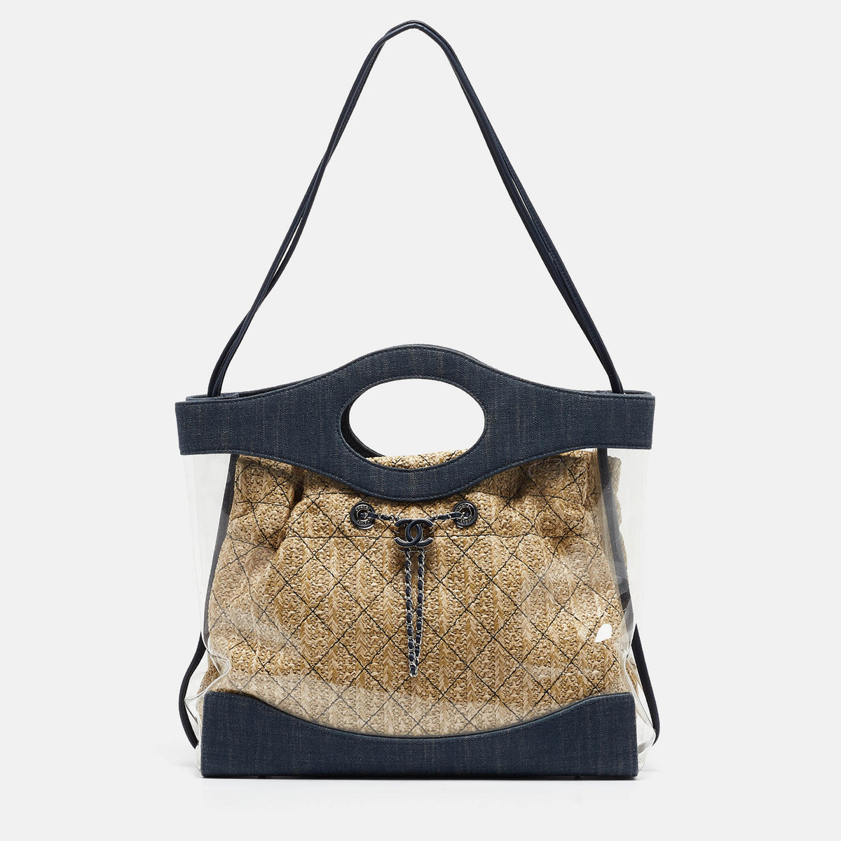 CHANEL Navy Blue PVC and Denim 31 Shopping Bag