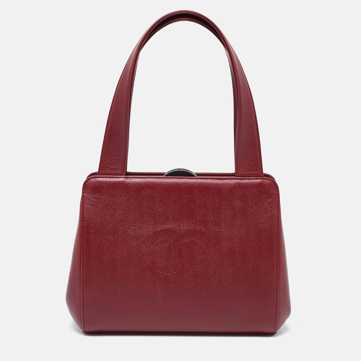 CHANEL Red Caviar Leather CC Frame Bag