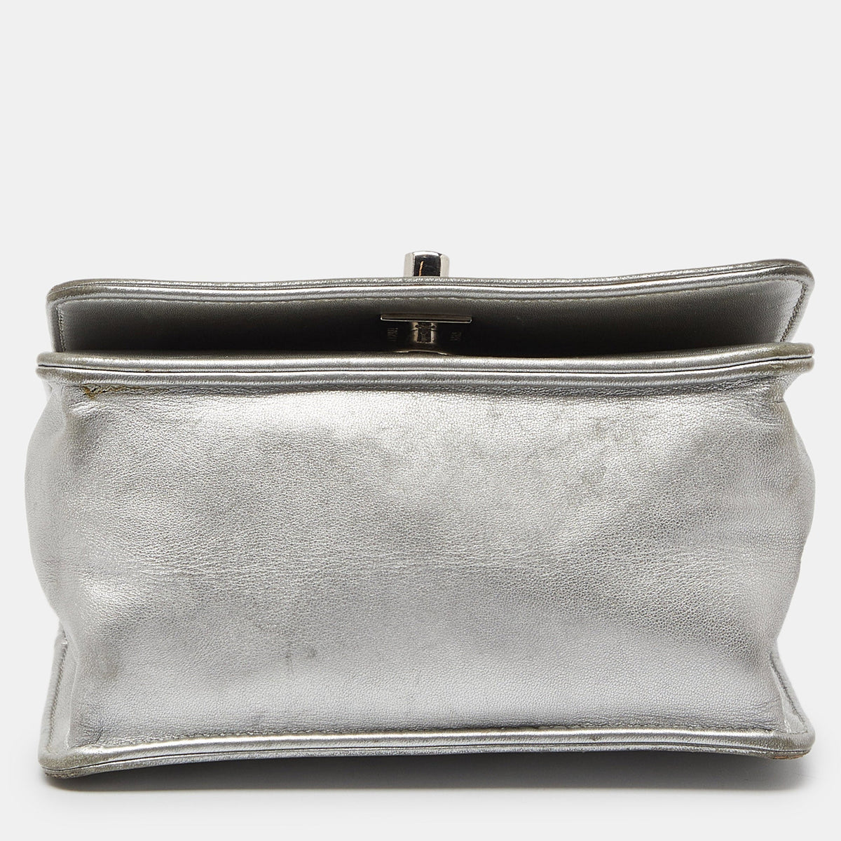 CHANEL Silver Leather Mini Propeller Flap Bag